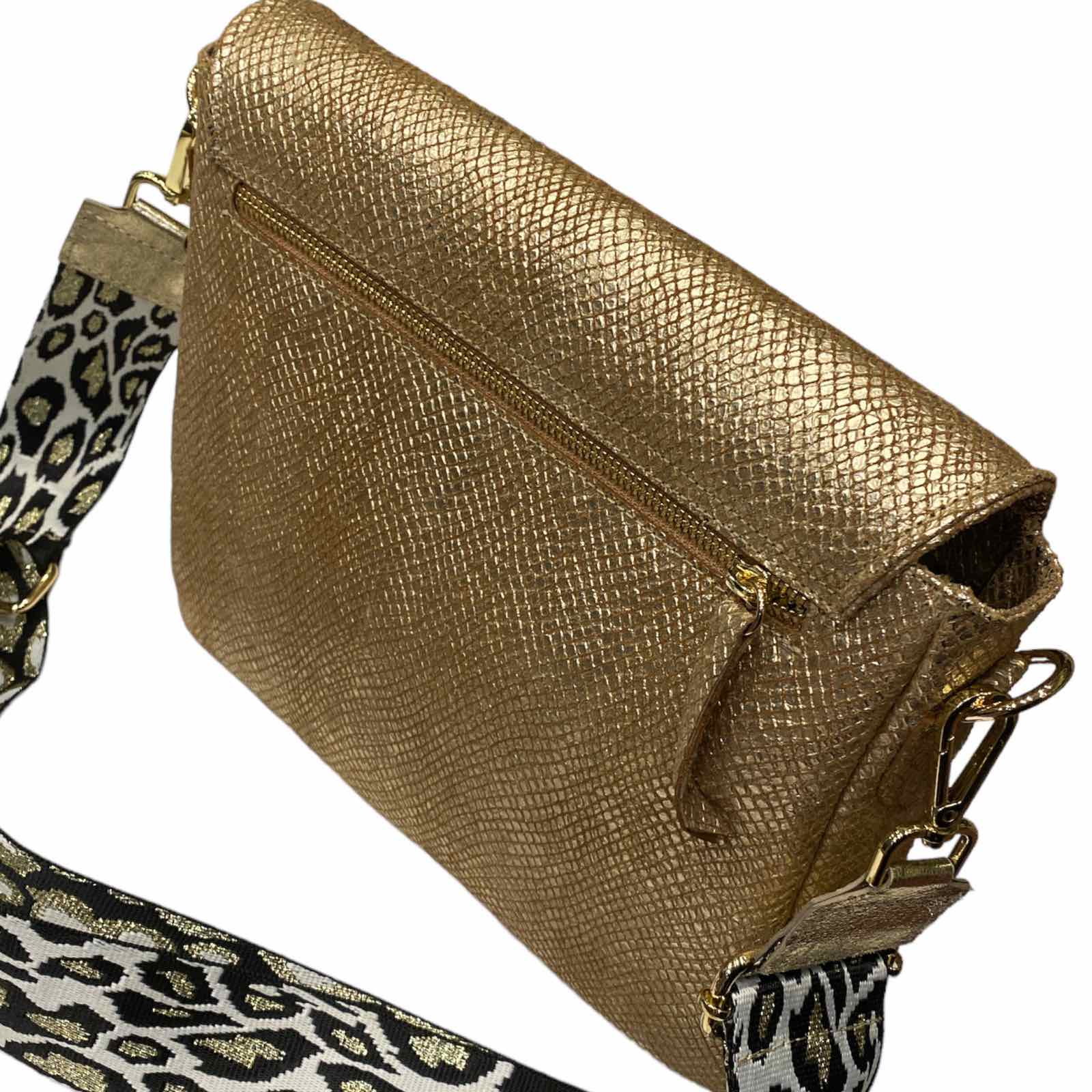 MANDY. GOLD STATEMENT LEATHER BAG