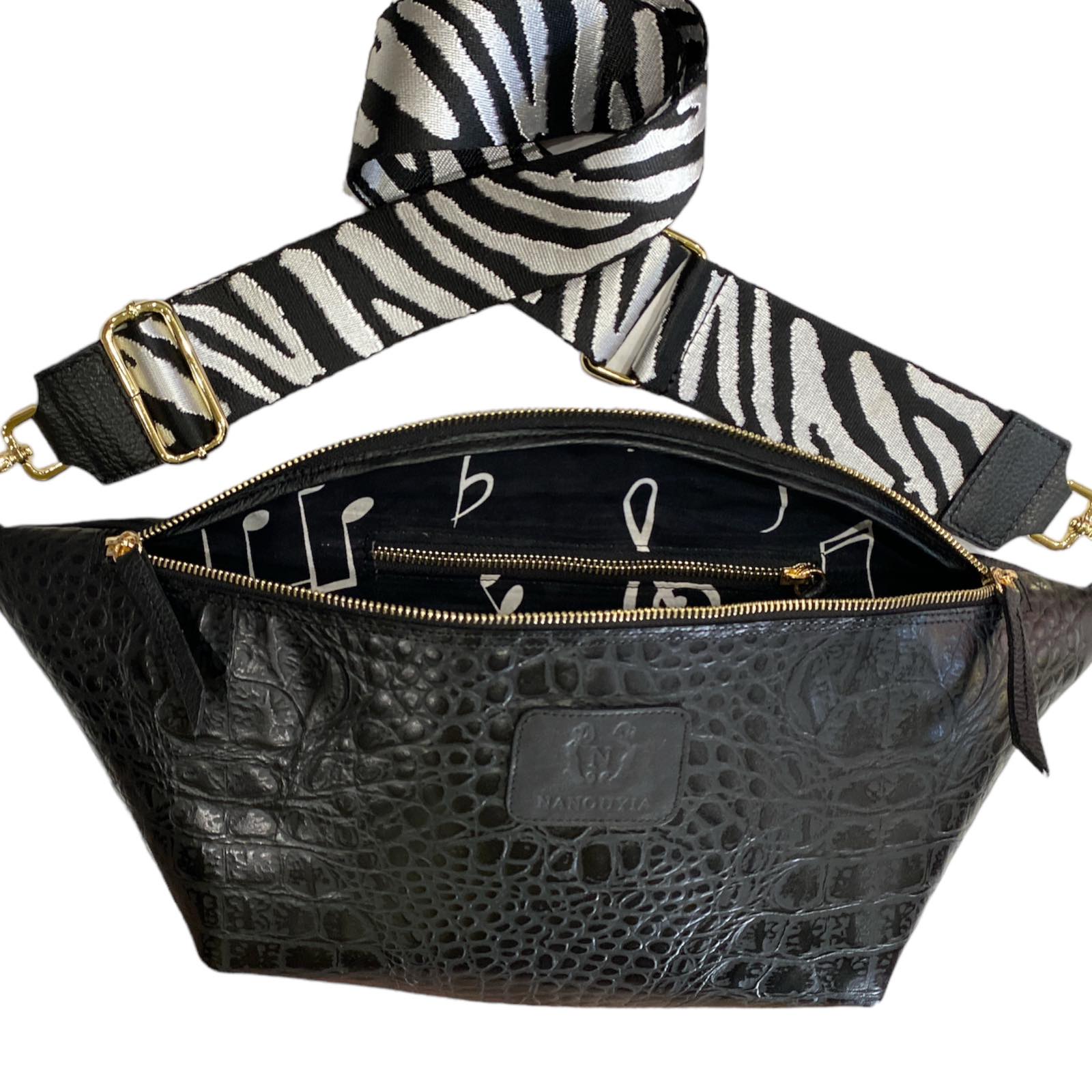 XXL alligator-print leather belt bag