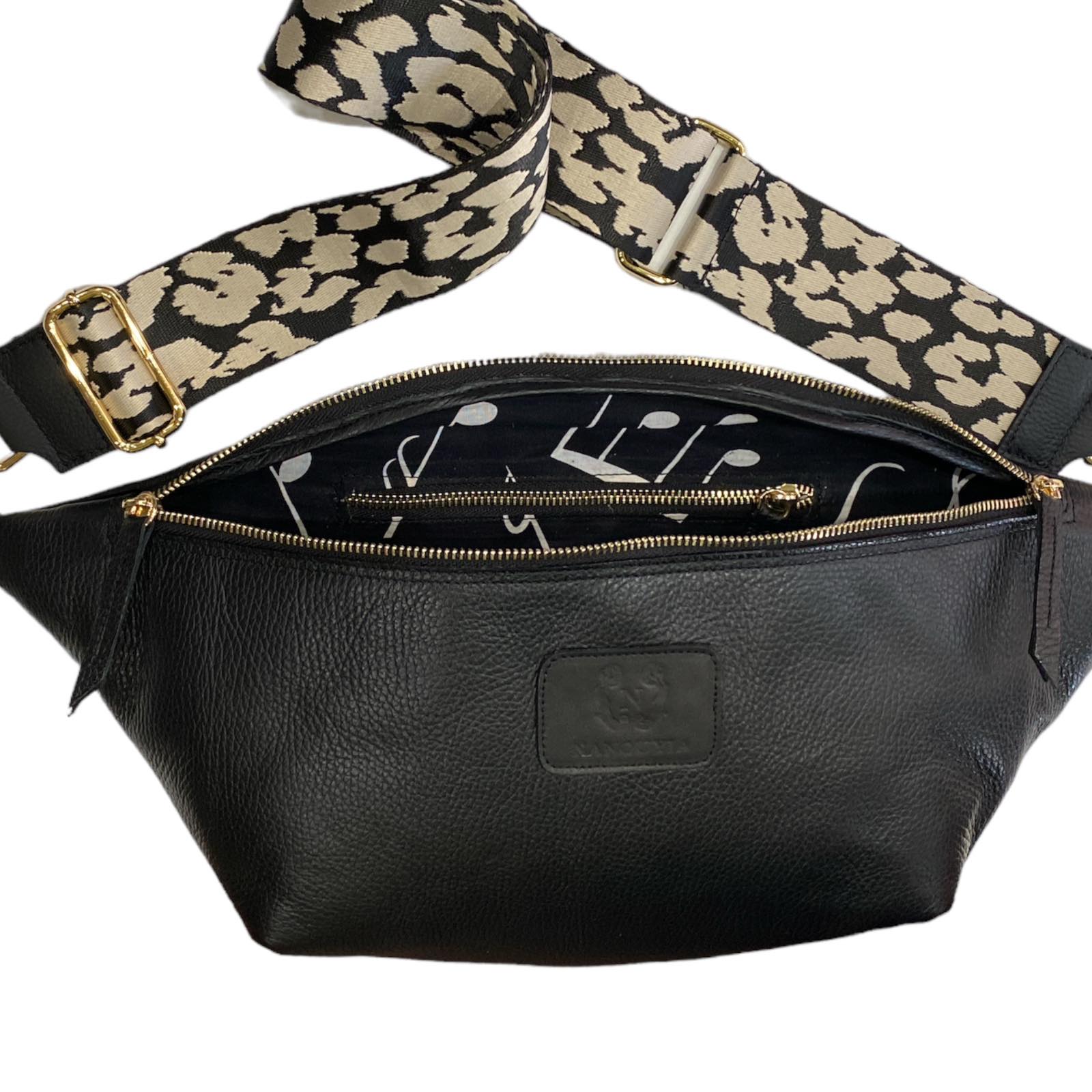 XXL black leather belt bag