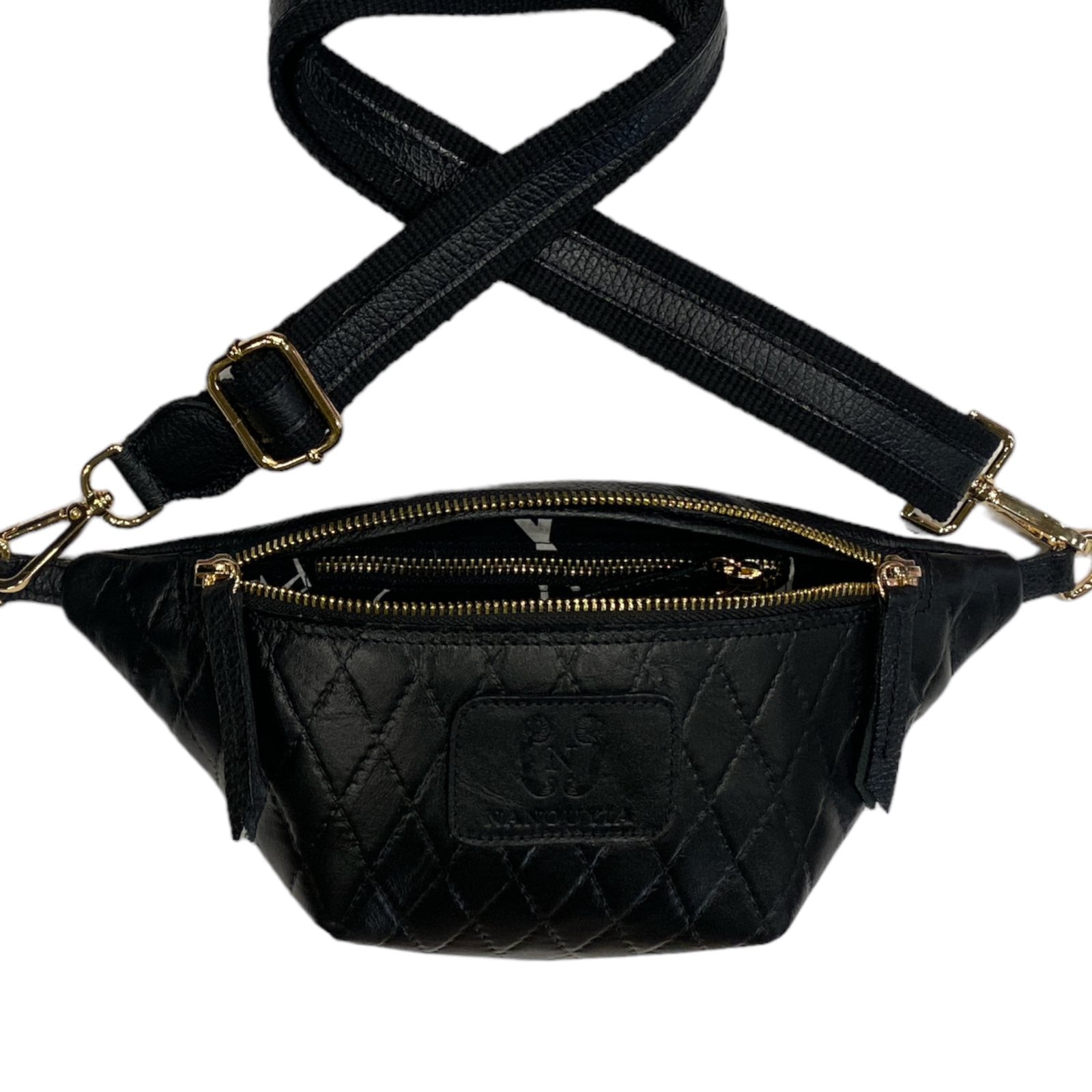 MINI. BLACK QUILTED LEATHER BELT BAG