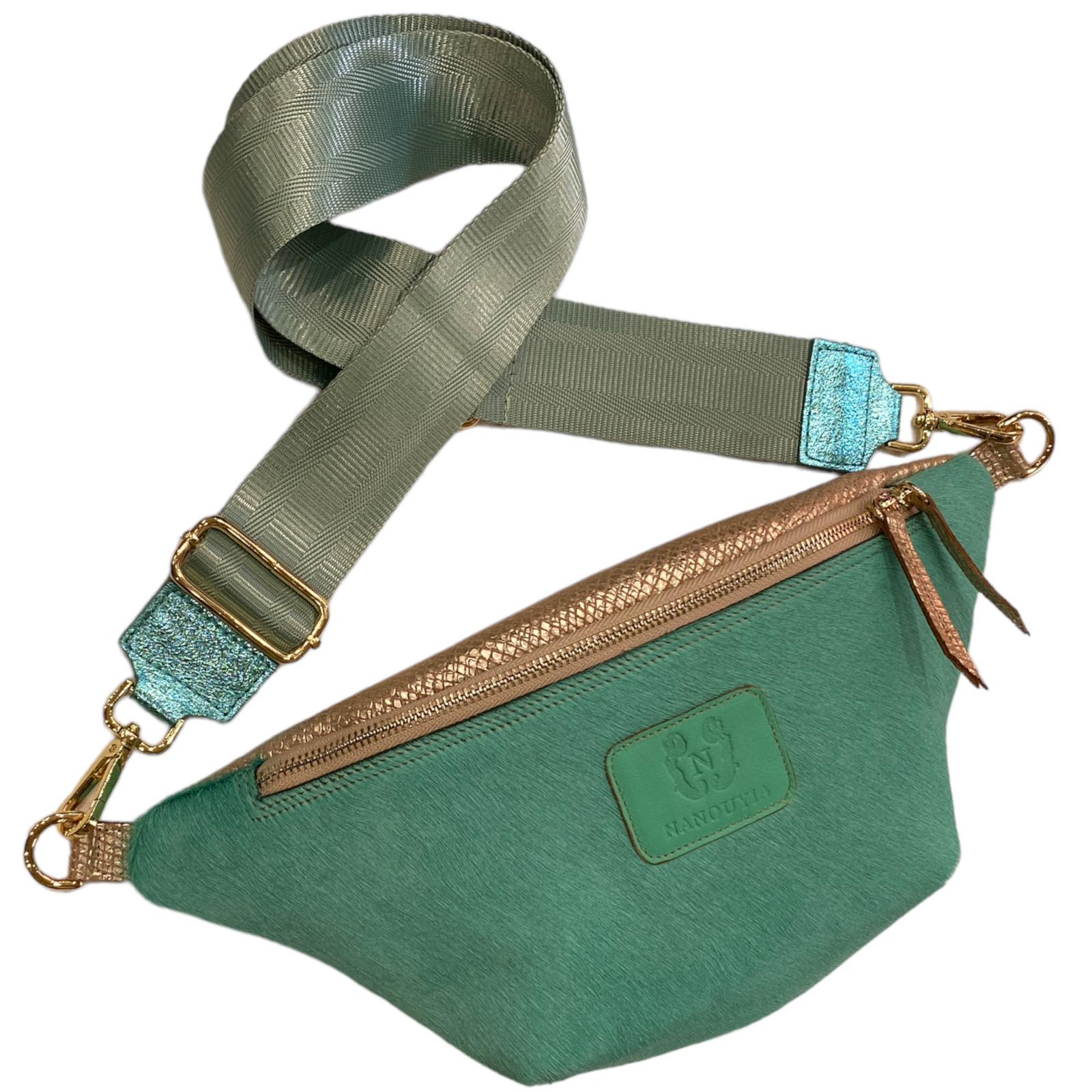 Turquoise calf-hair leather belt bag