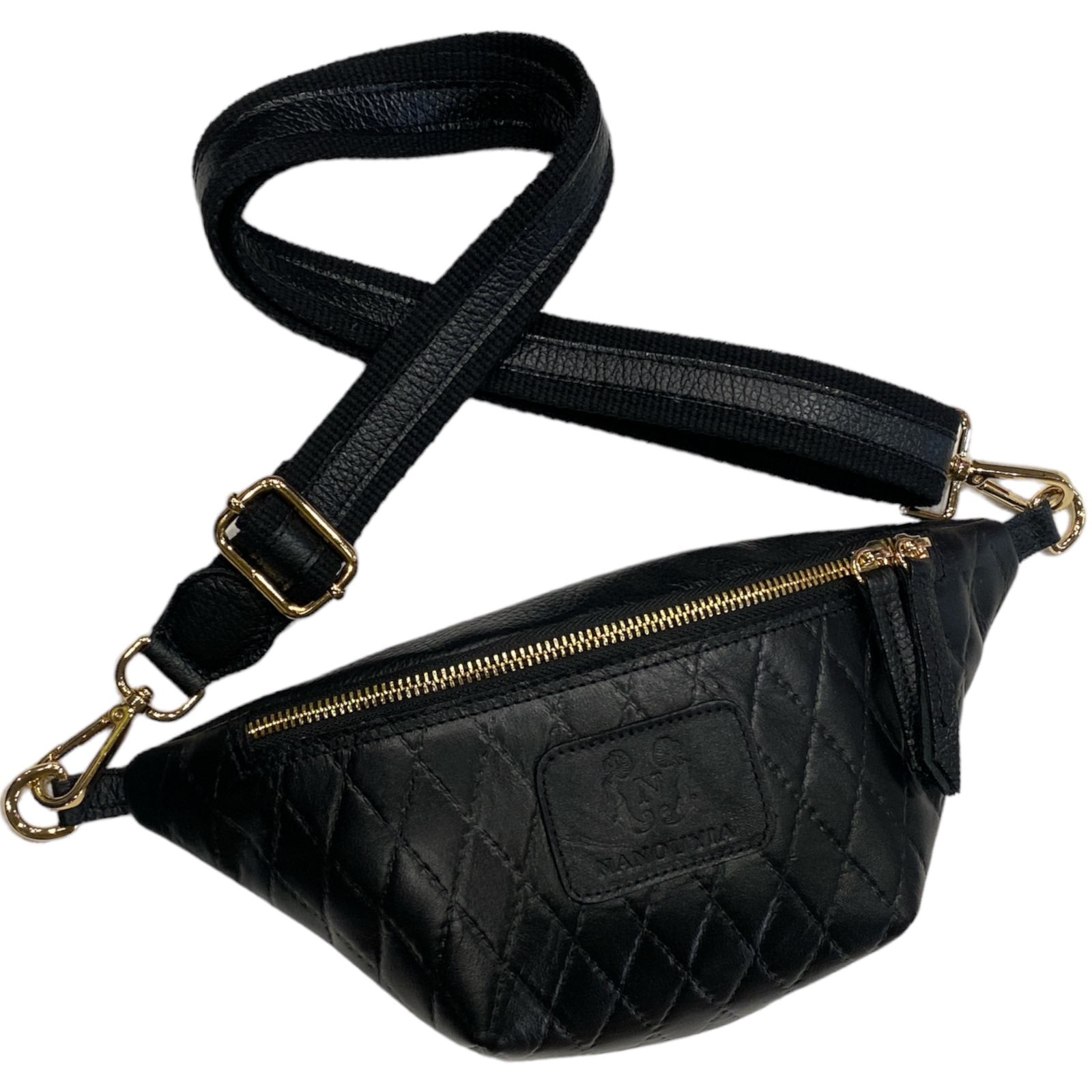 MINI. BLACK QUILTED LEATHER BELT BAG
