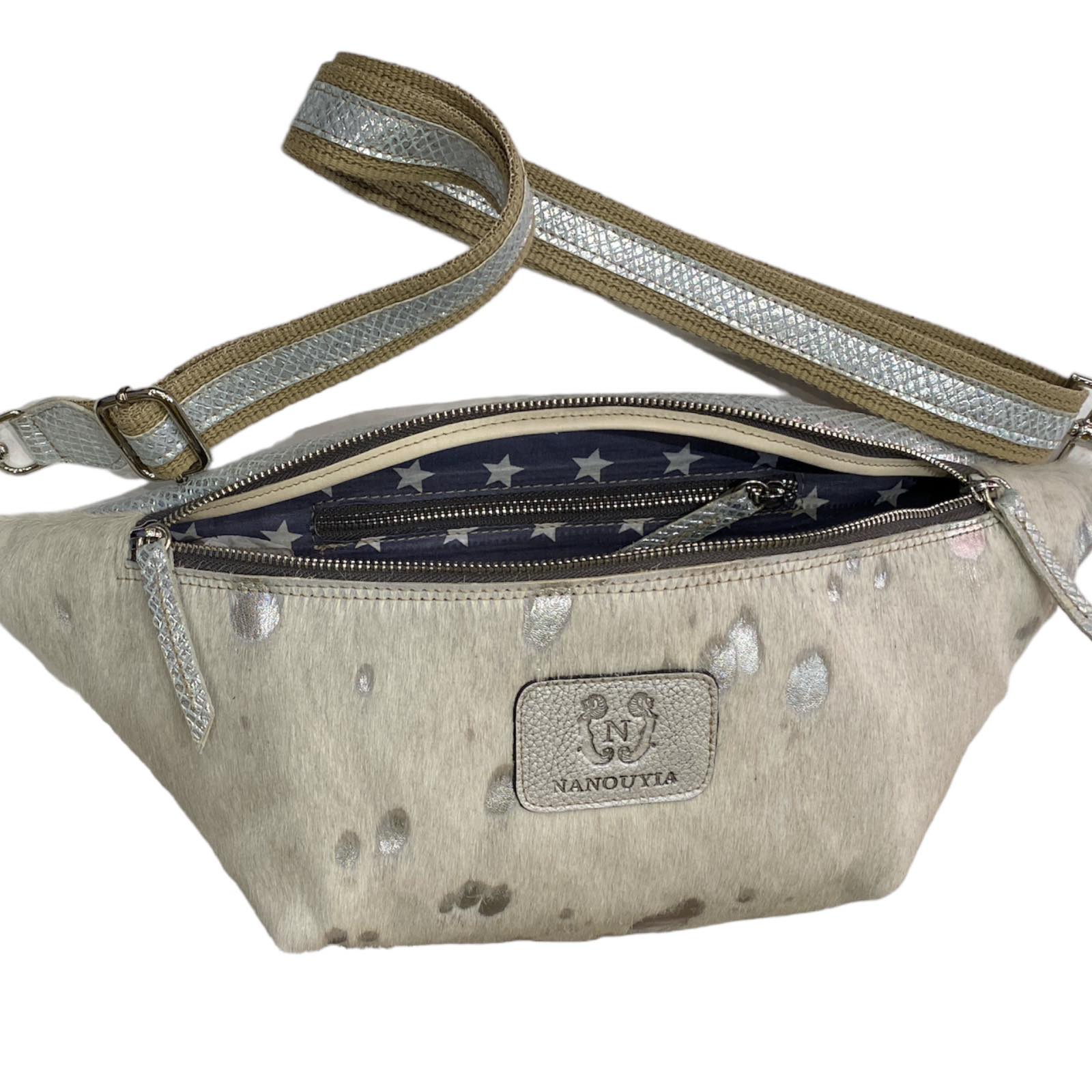 XL off-white and silver vintage calf-hair leather belt bag