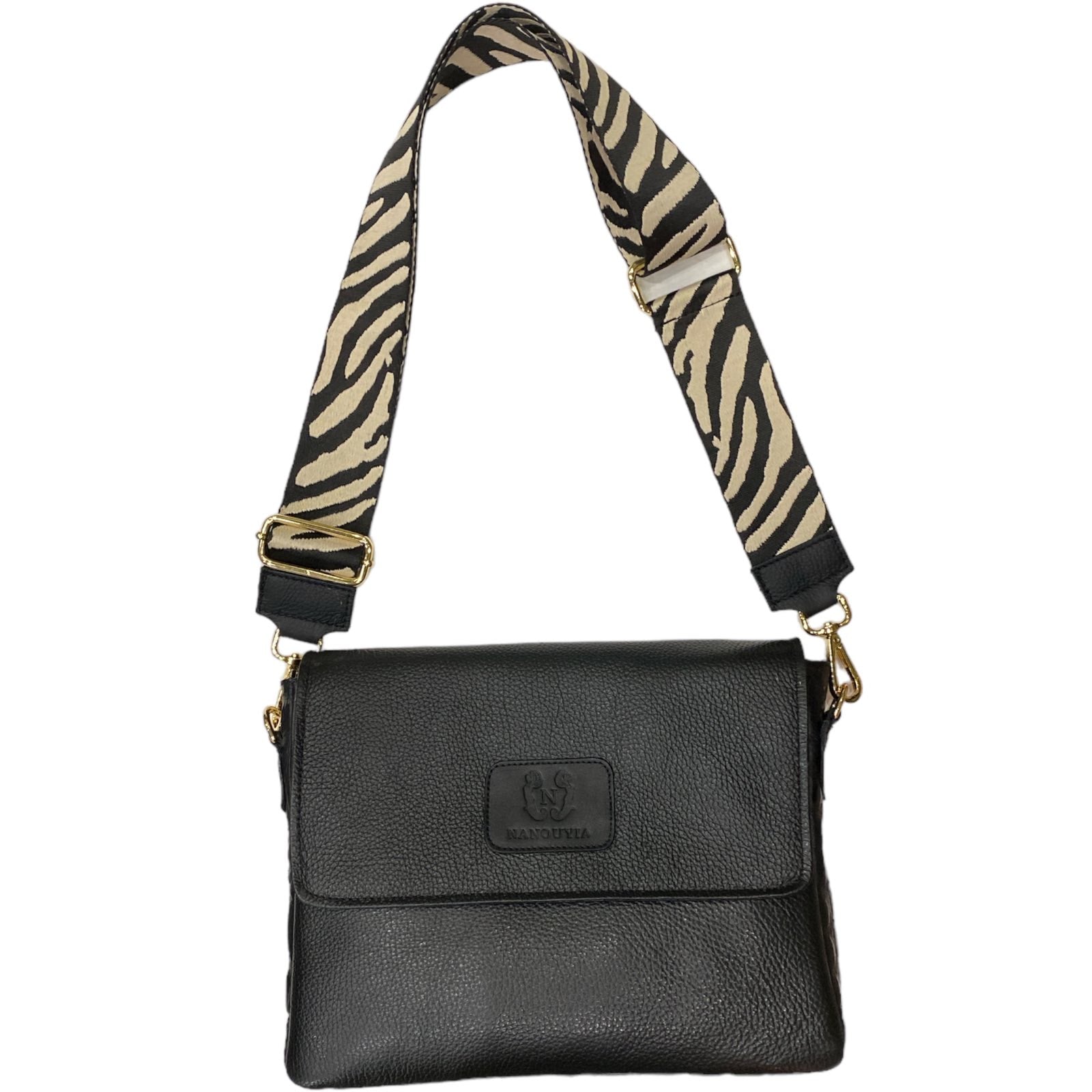 MANDY. BLACK LEATHER STATEMENT BAG