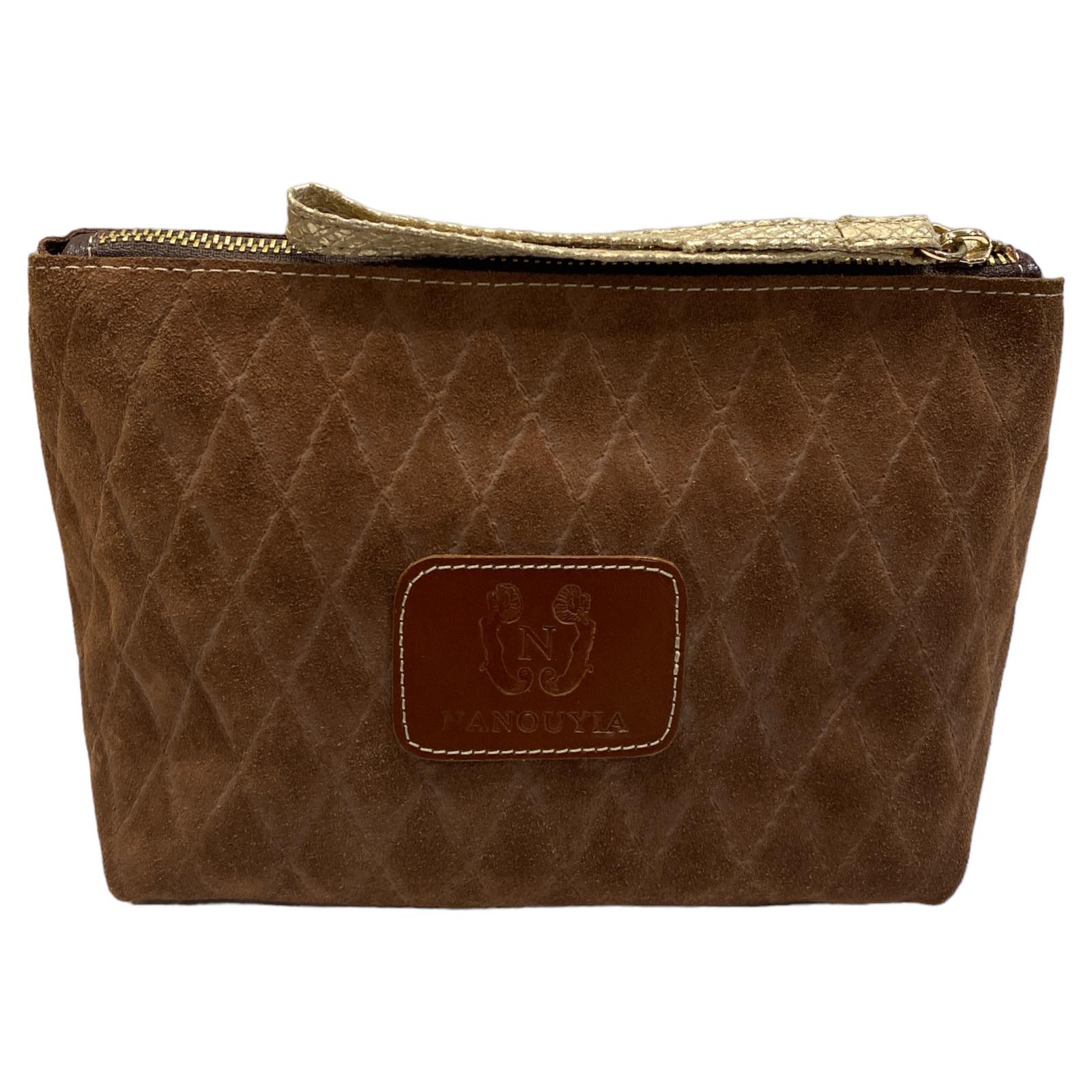 Brown quilted suede leather beauty case