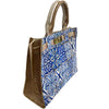 Greta M. Blue art and white mermaid leather tote bag