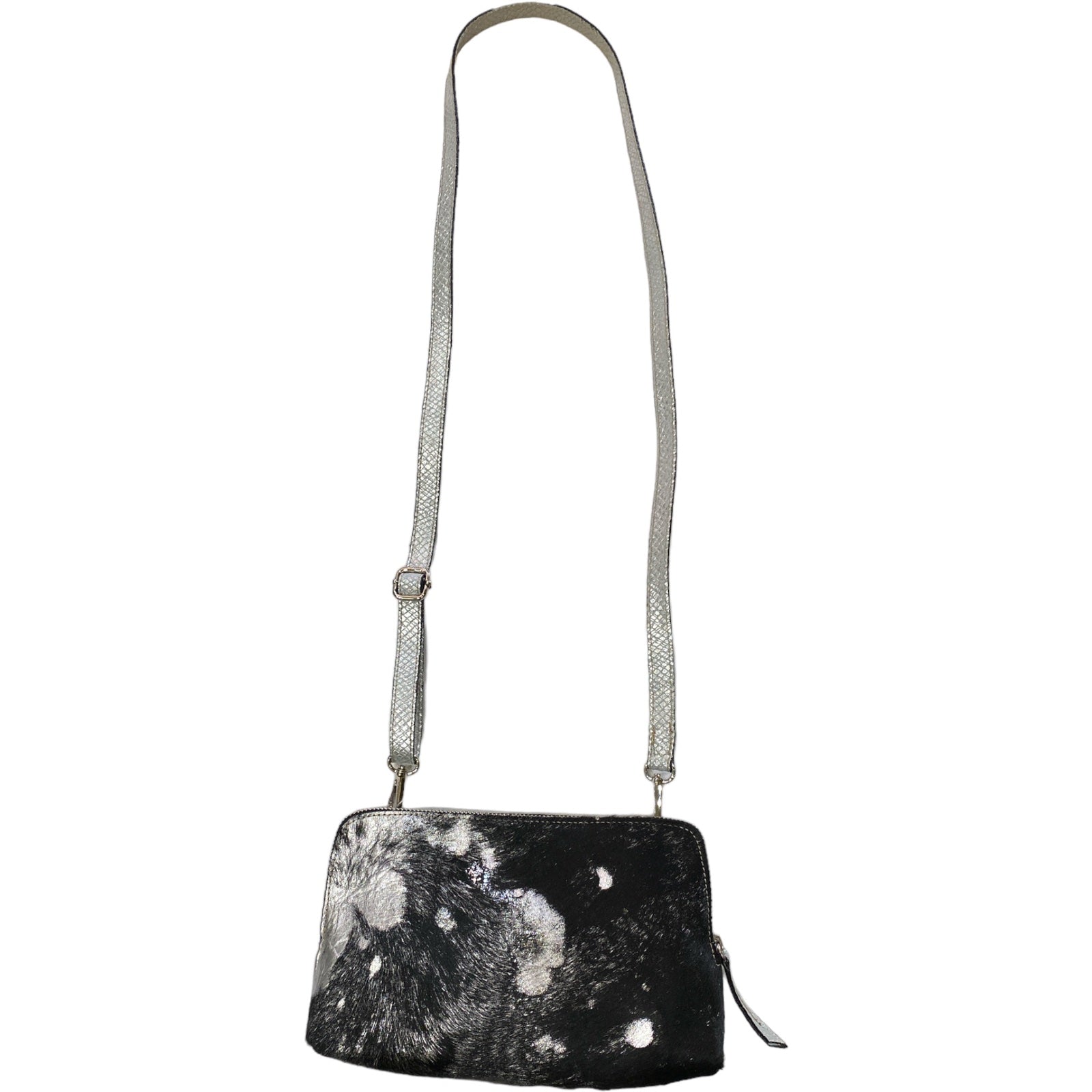 Box XL. Black and silver vintage calf-hair leather messenger bag