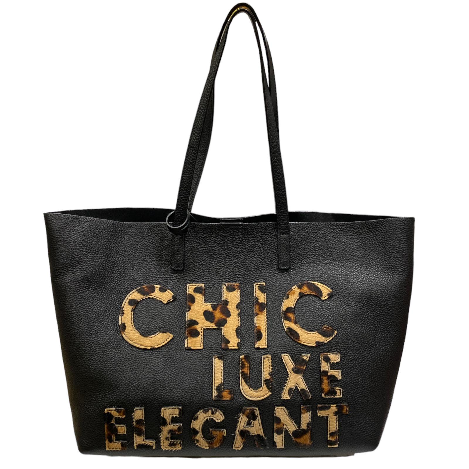 Black and leo-print chic leather shoulder bag