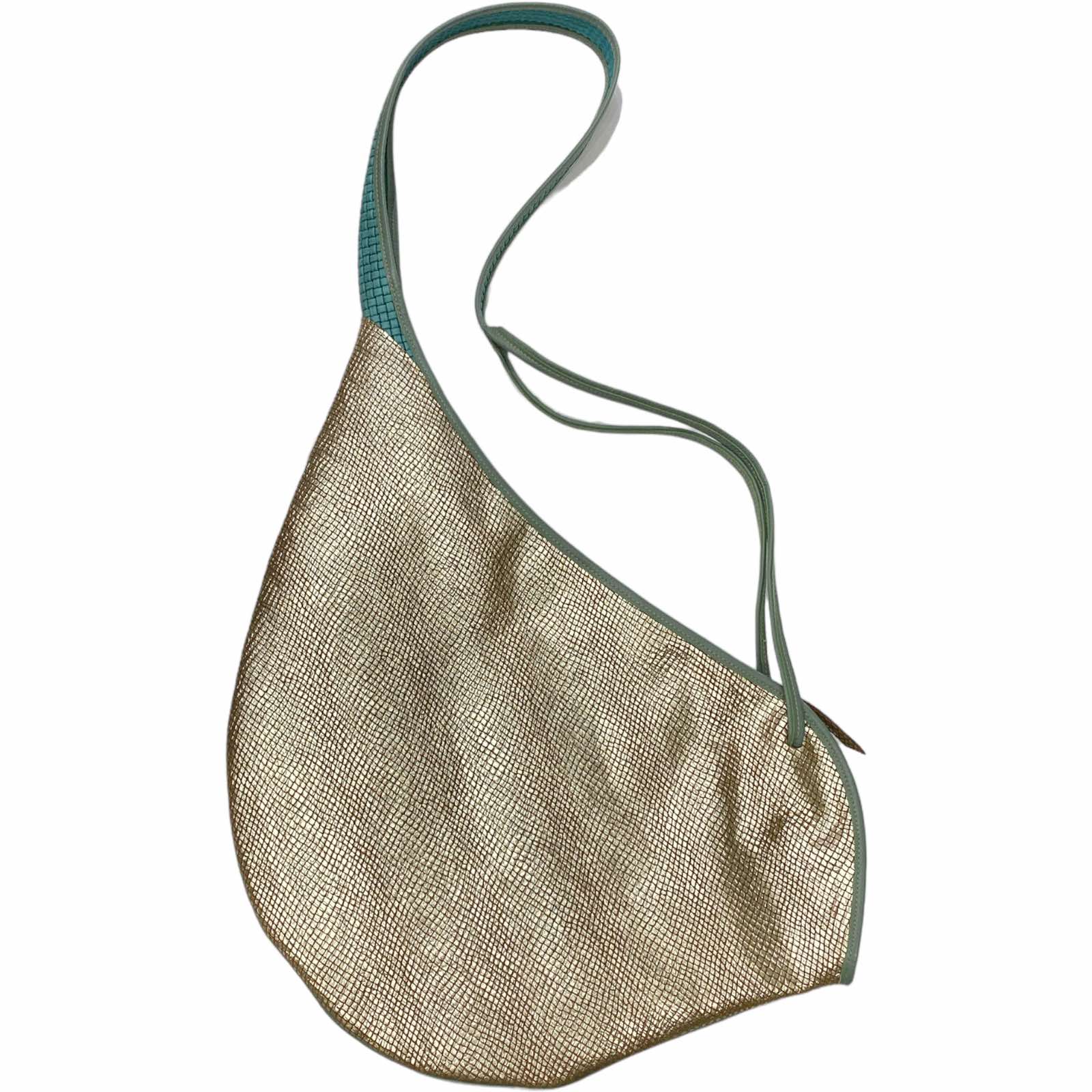 Turquoise woven-print and gold leather flaski L