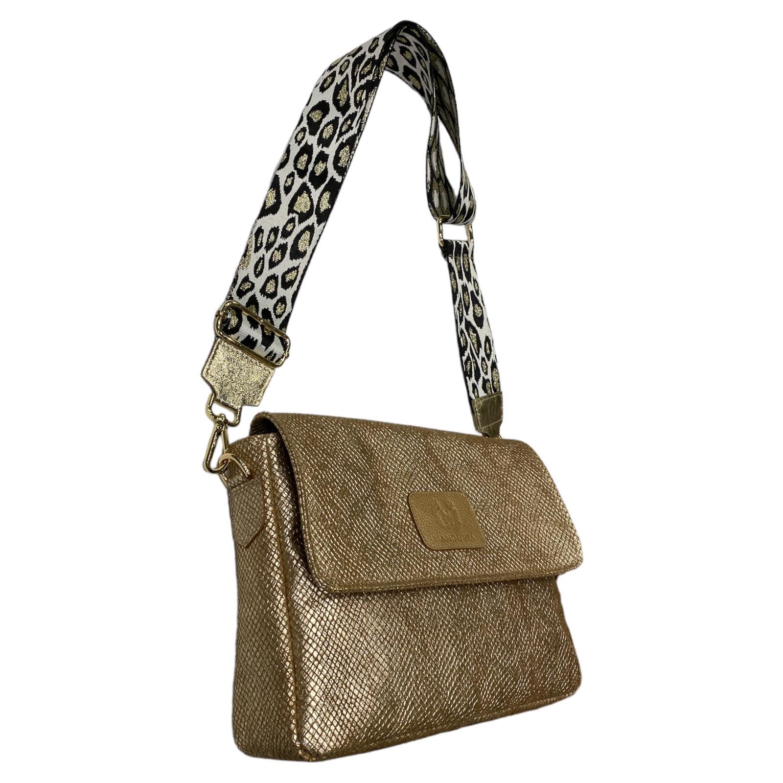 MANDY. GOLD STATEMENT LEATHER BAG