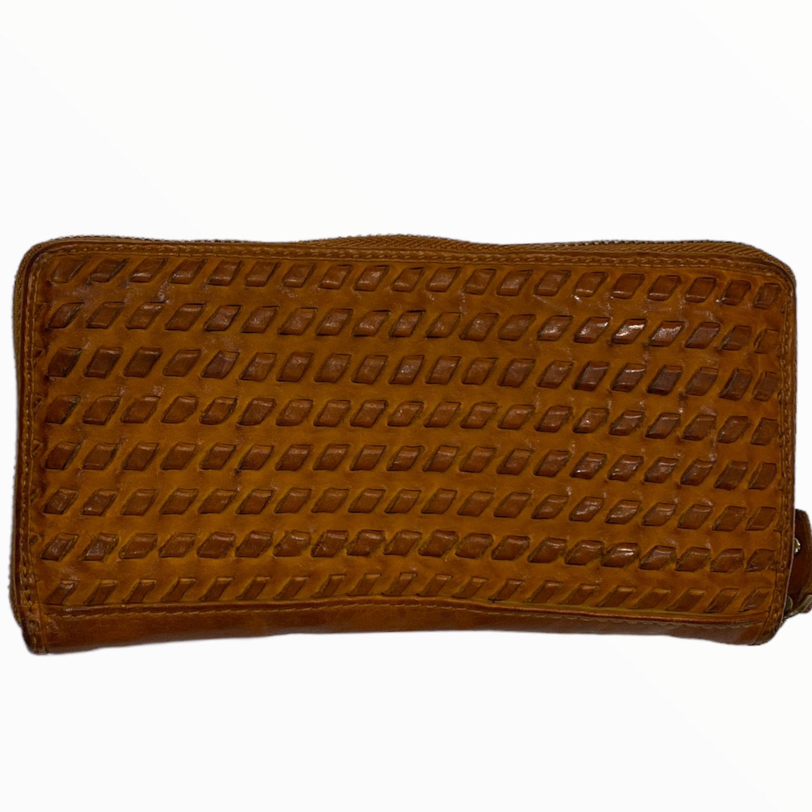 Leather handwoven zip around wallet