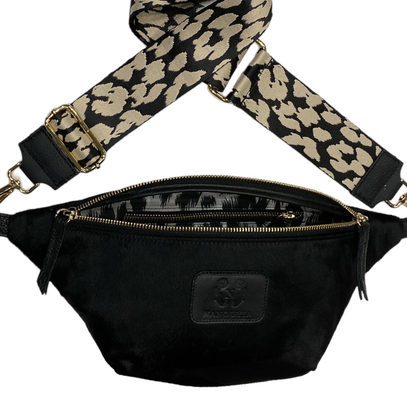 BLACK FUR LEATHER REGULAR BELTBAG