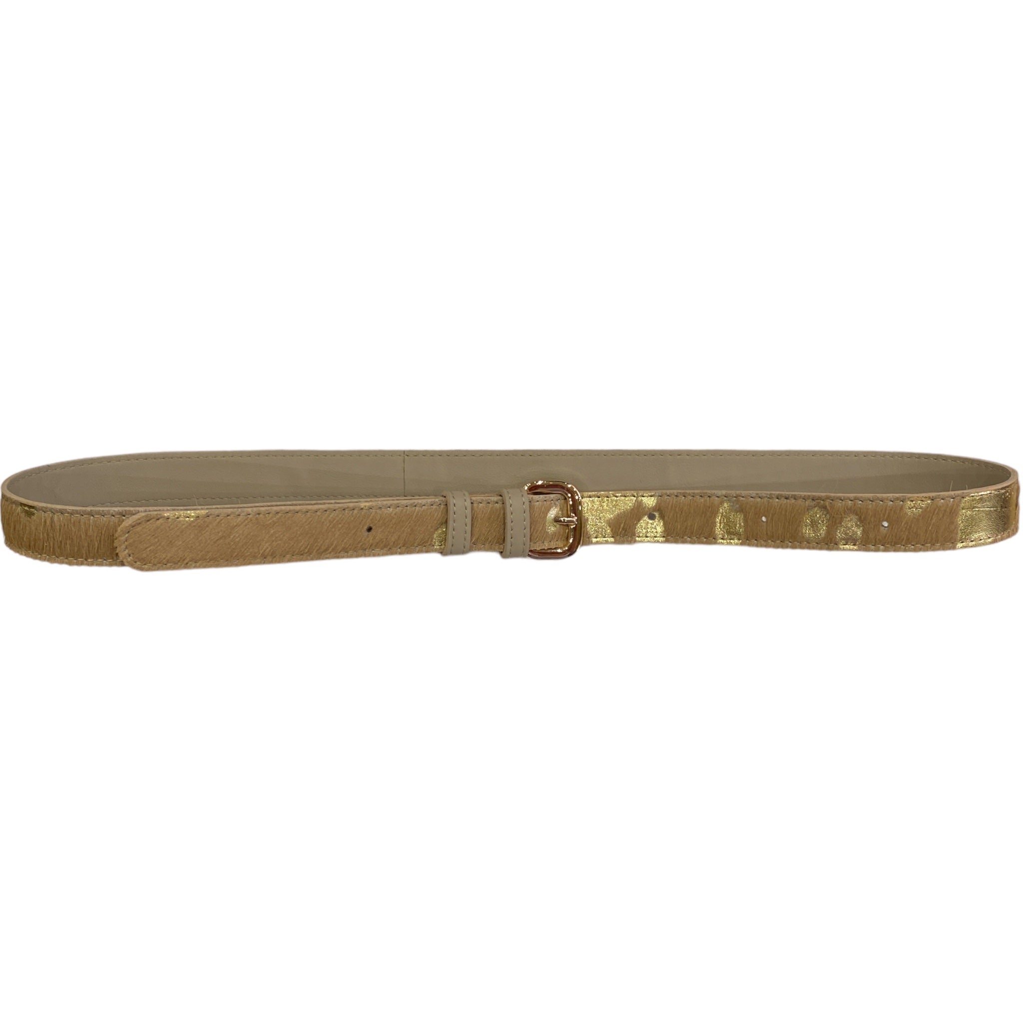 Beige and gold calf-hair leather thin belt