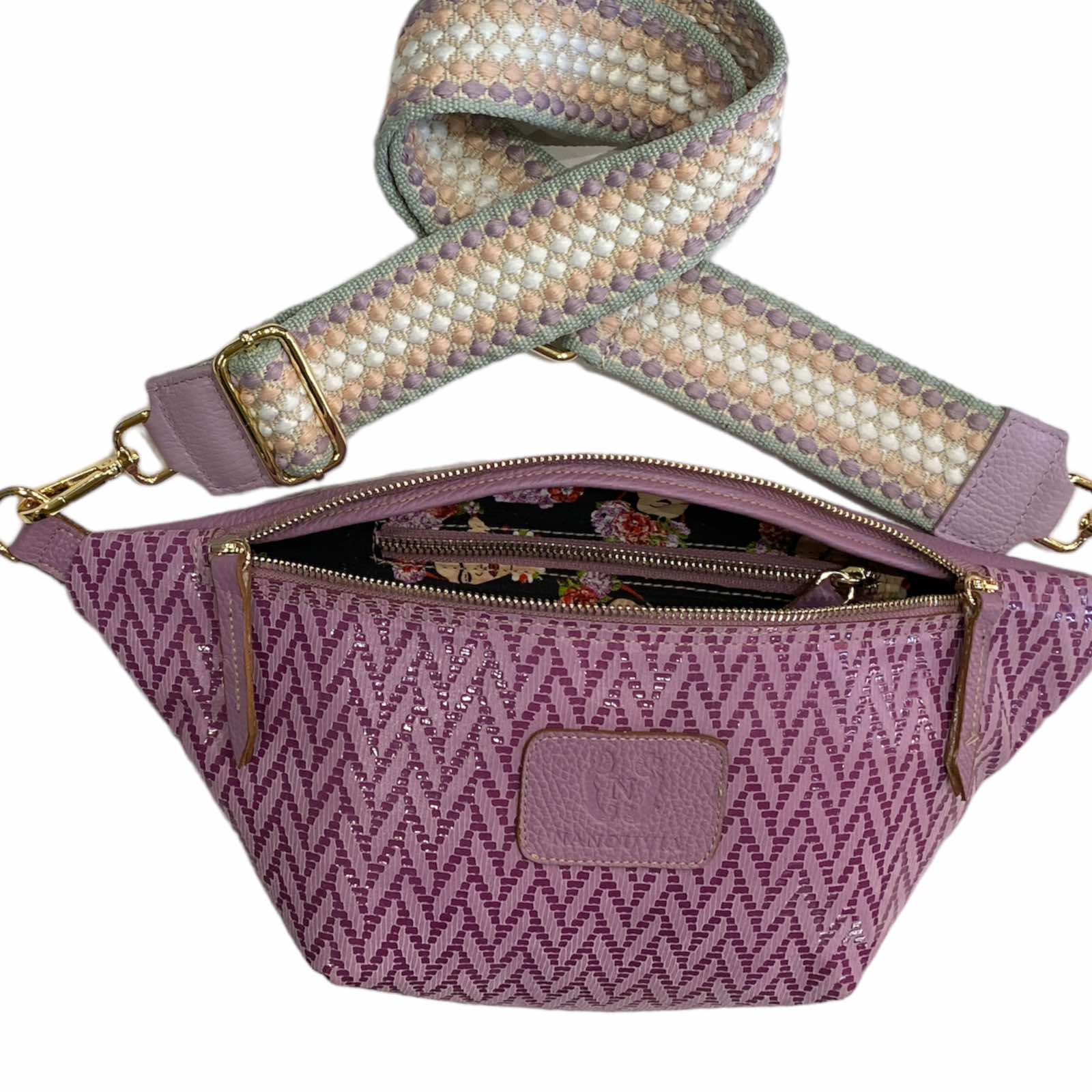 Lilac geometric leather belt bag