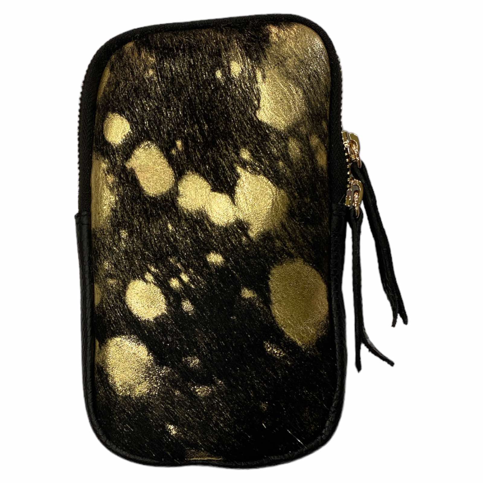 Black and gold vintage calf-hair mobile leather case