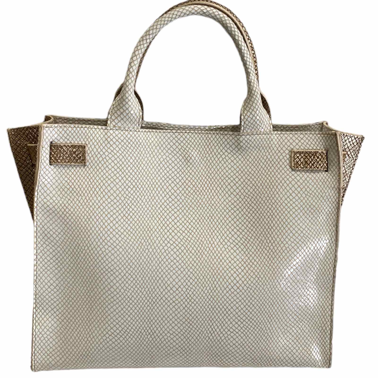 Greta M. Blue art and white mermaid leather tote bag