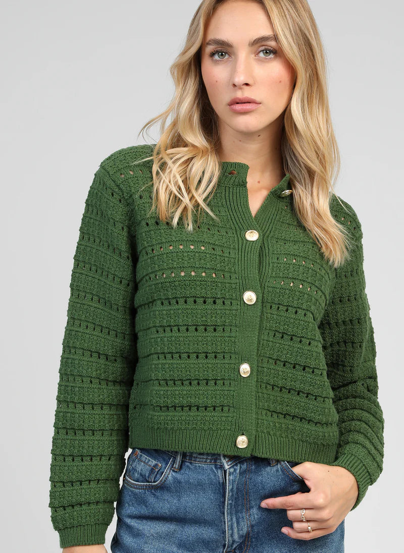 GREEN CARDIGAN WITH GOLD DETAILS