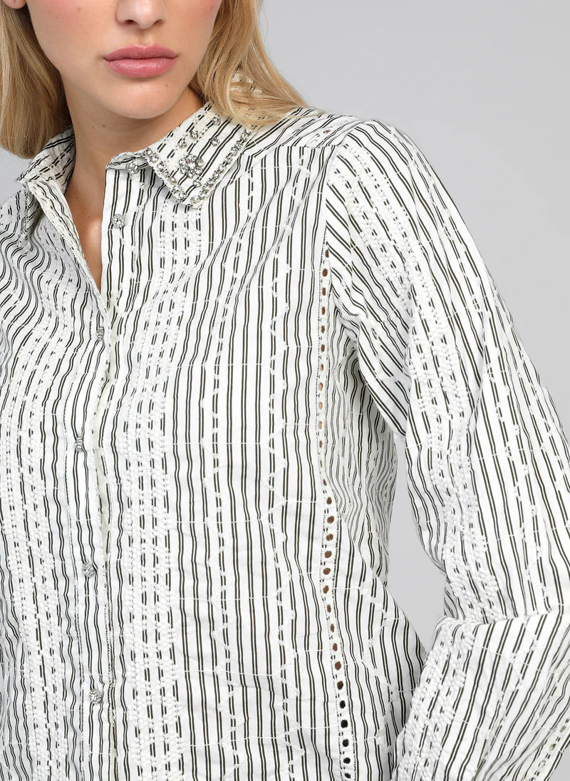 CRYSTAL NECK DETAILS LUXURY SHIRT