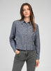 CRYSTAL NECK DETAILS DENIM LUXURY SHIRT