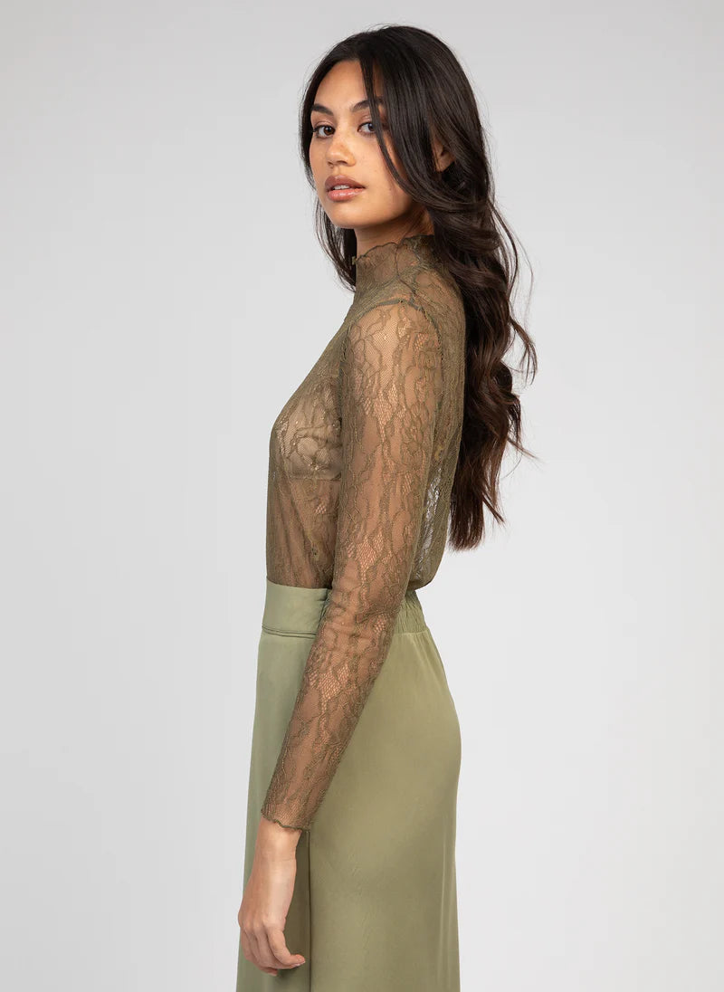 OLIVE GREEN CHIC LACE TOP