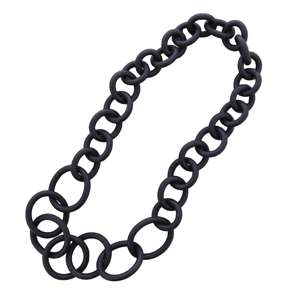 BLACK RUBBER CHAIN LONG NECKLACE