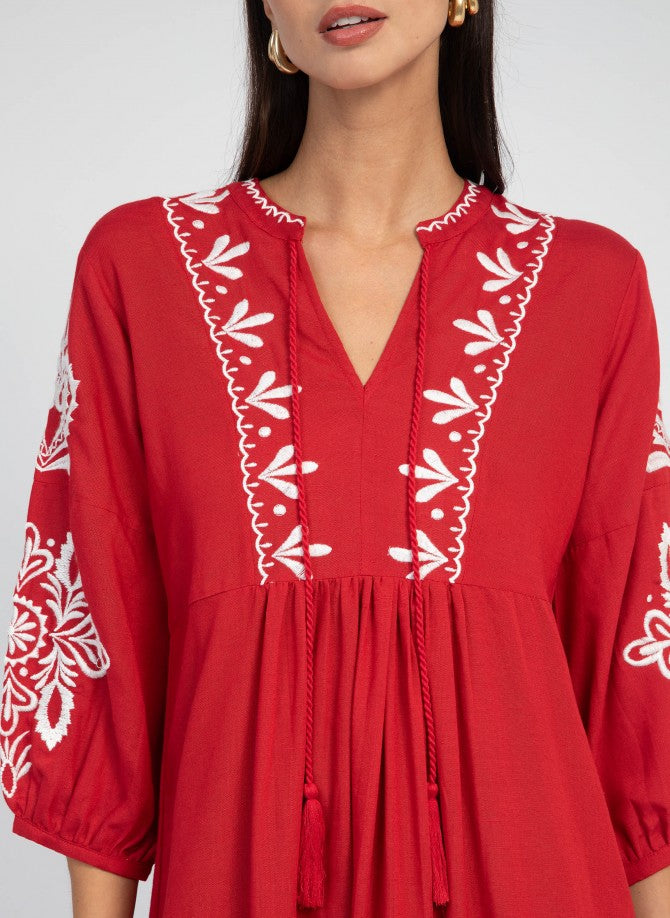 MINOAN RED CHIC EMBROIDERY DRESS