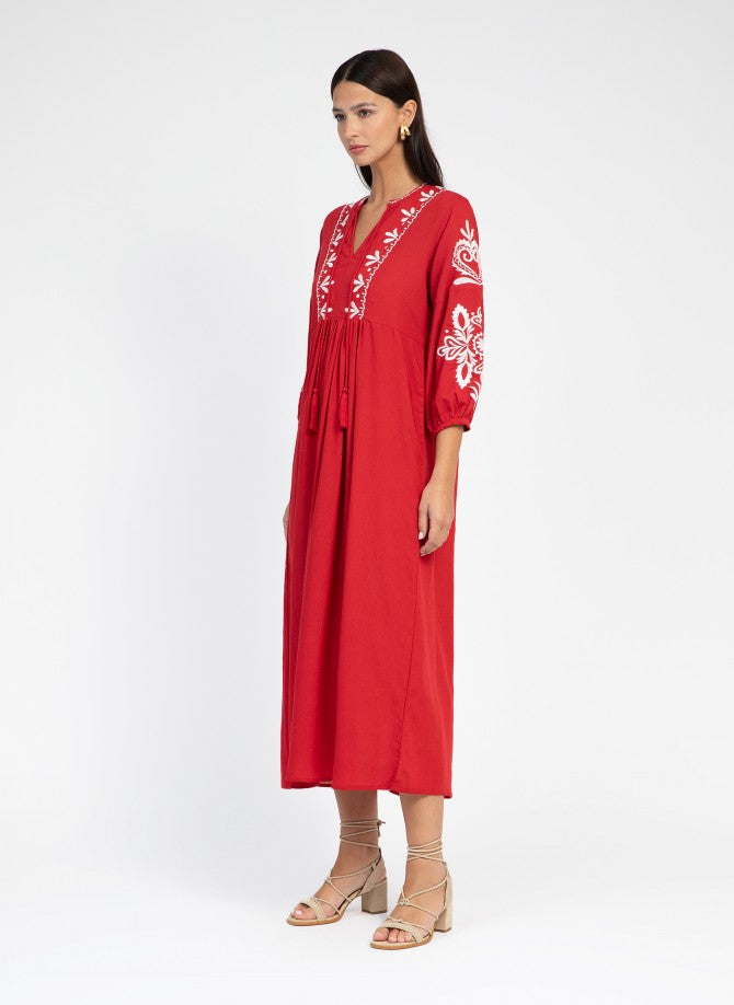 MINOAN RED CHIC EMBROIDERY DRESS