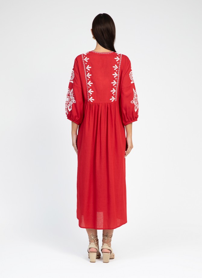 MINOAN RED CHIC EMBROIDERY DRESS