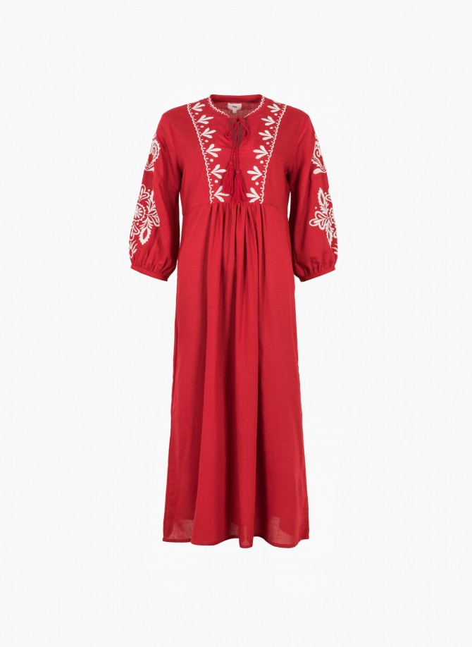 MINOAN RED CHIC EMBROIDERY DRESS