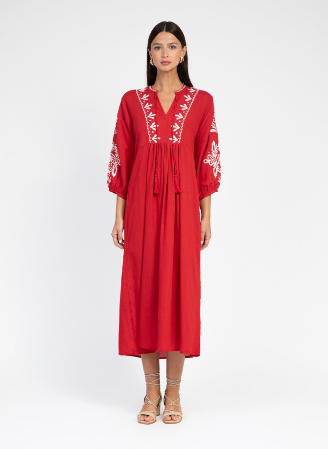 MINOAN RED CHIC EMBROIDERY DRESS