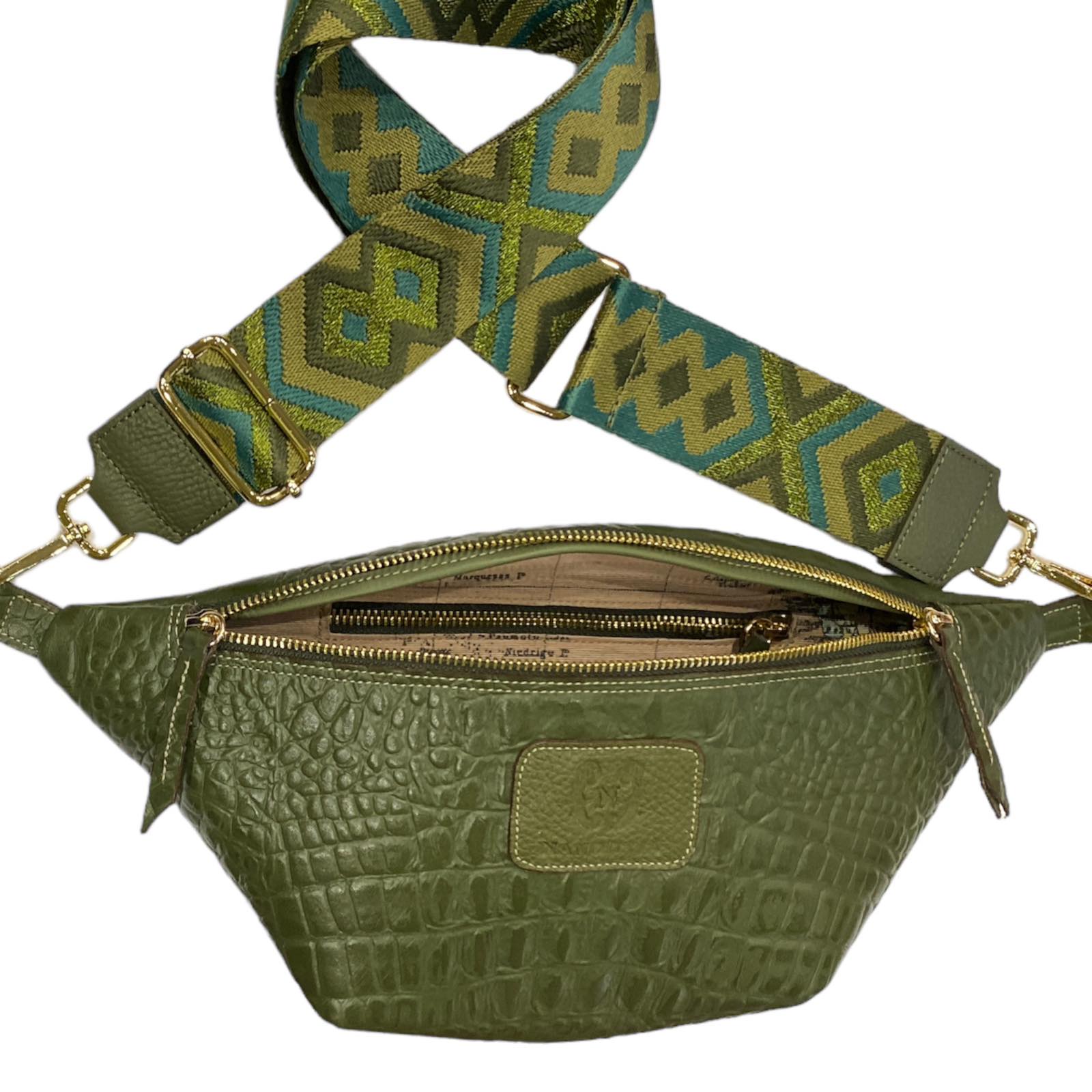OLIVE GREEN 3D LEATHER REGURAL BELT BAG