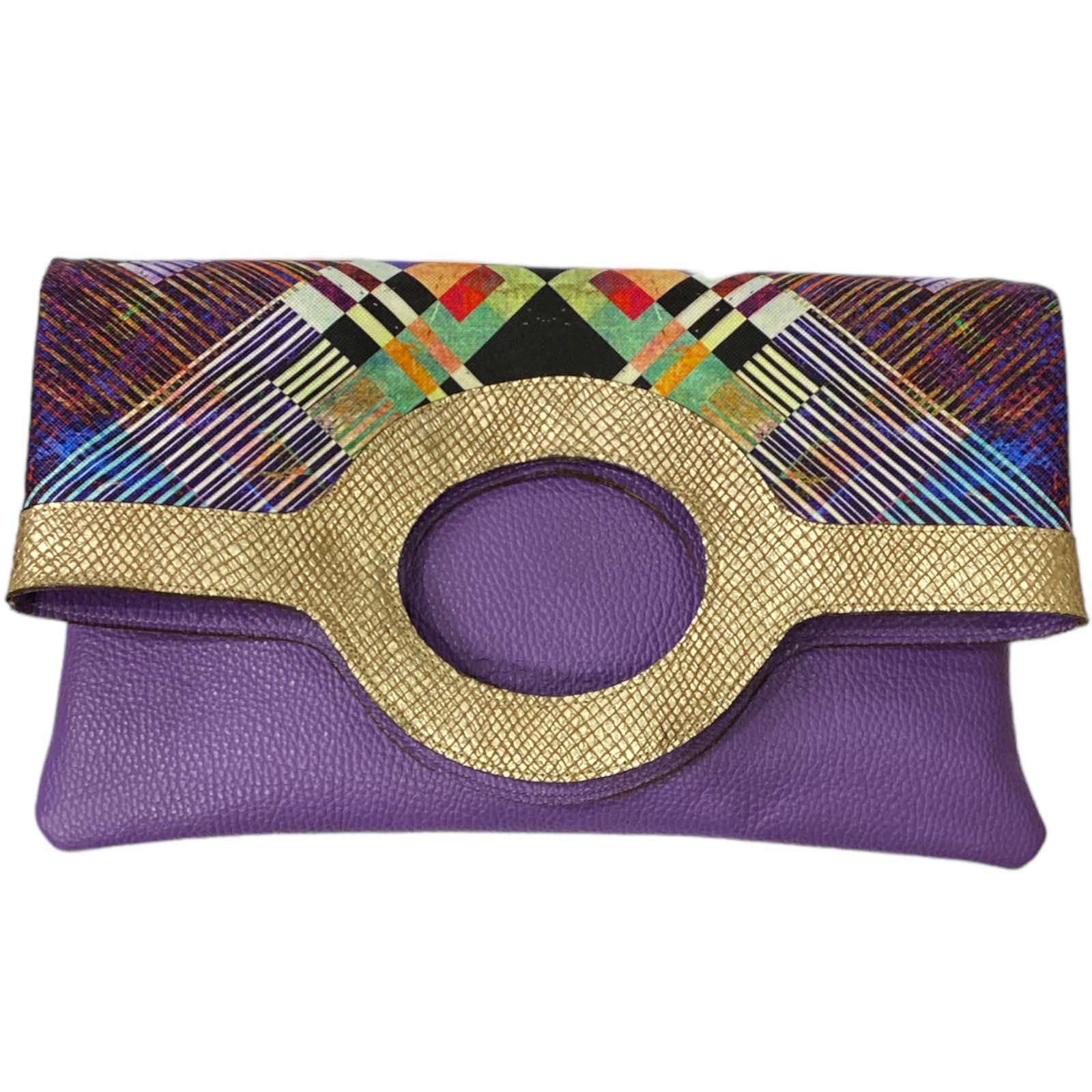 CIRCLE FLAT. PURPLE LEATHER ART MESSENGER BAG