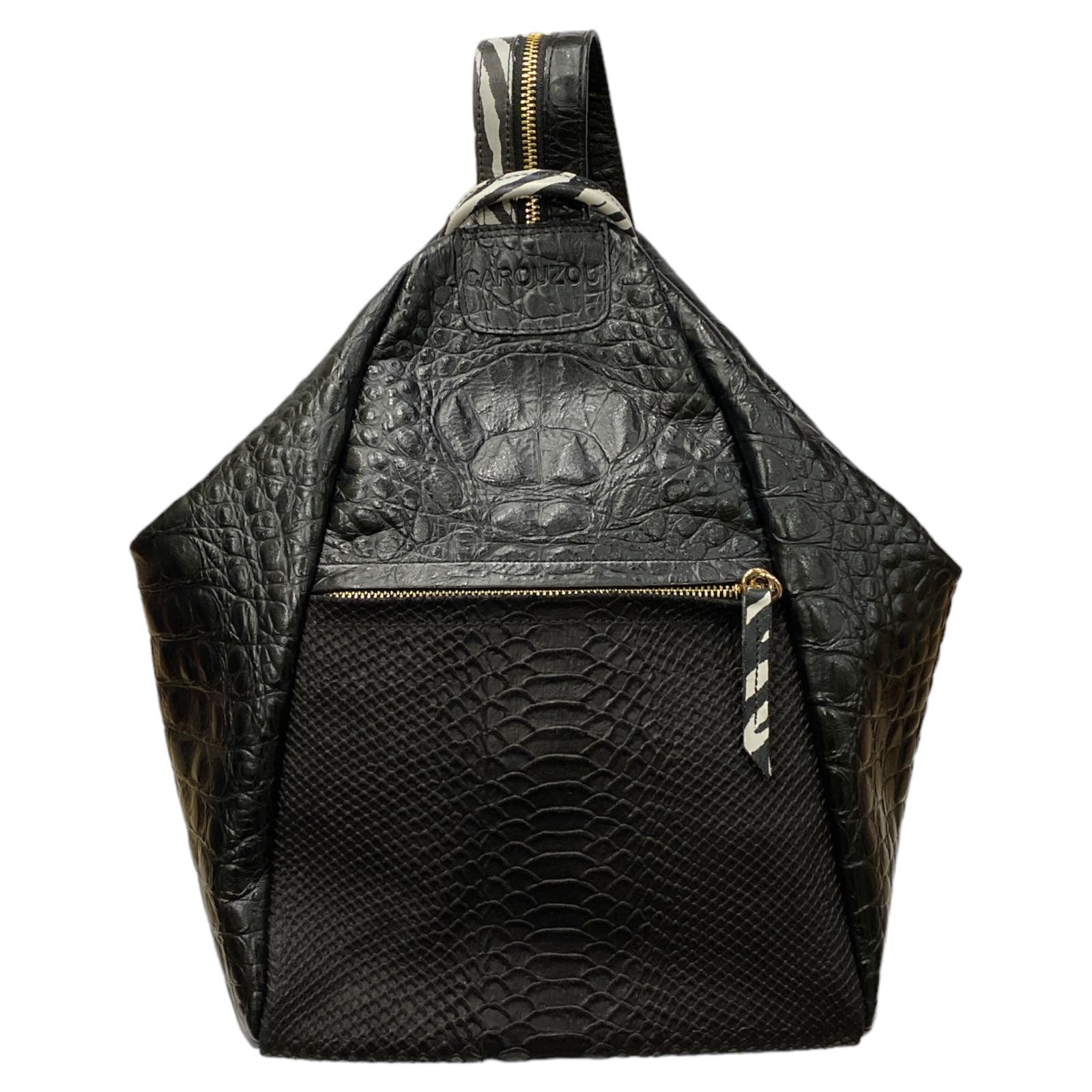 NIOVI. BLACK 3D LEATHER BACKPACK