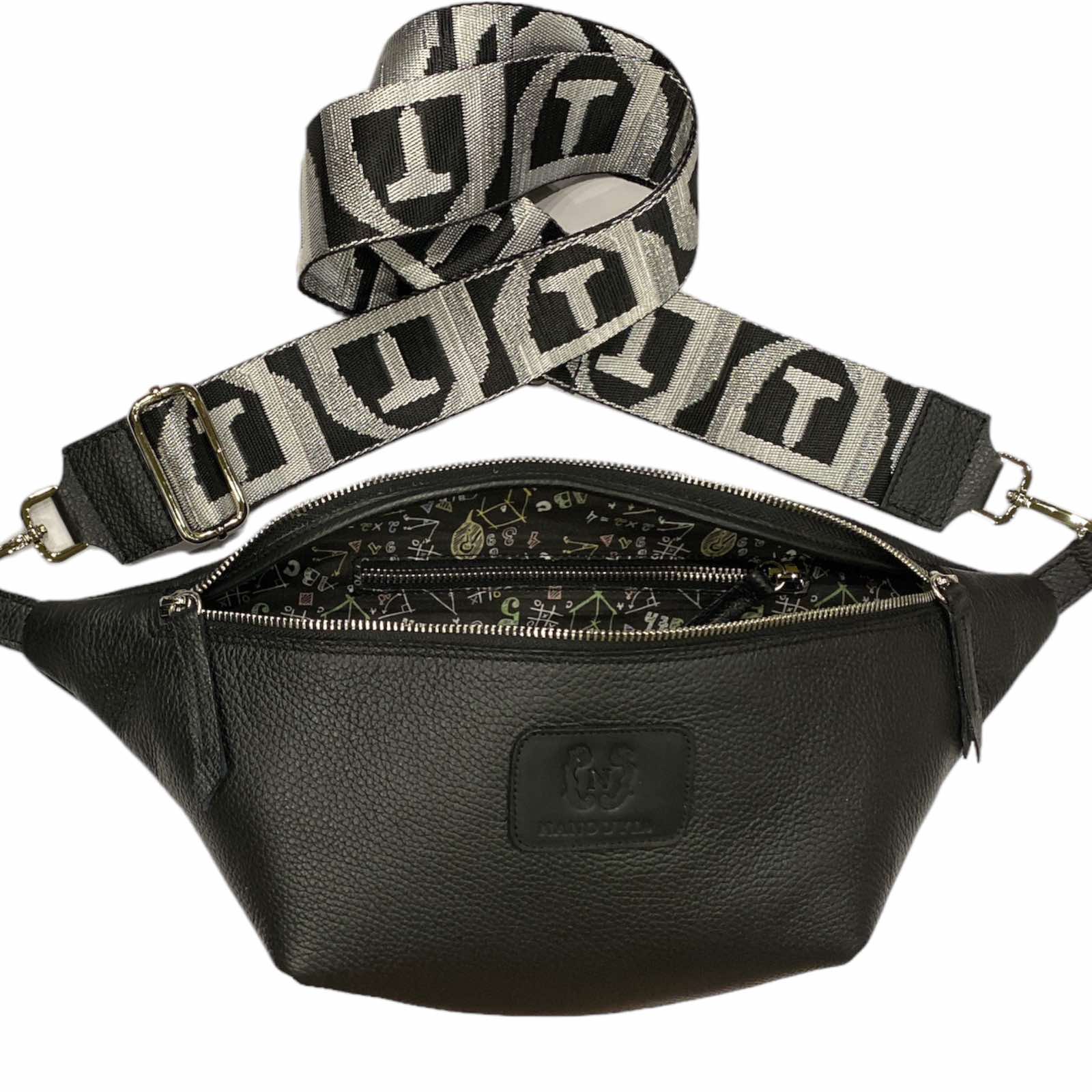 XL. BLACK MINIMAL LEATHER STATEMENT BELT BAG