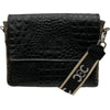 MANDY. BLACK LEATHER WITH SNAKE - PRINT SIDES STATEMENT BAG