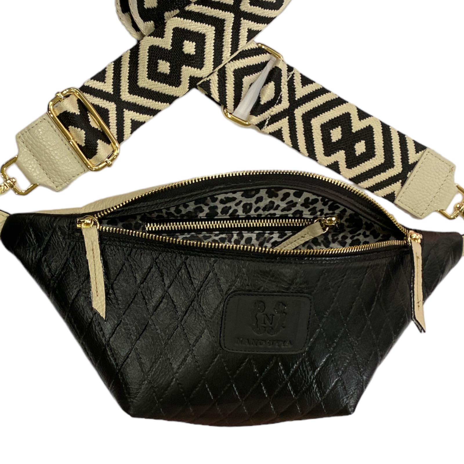 BLACK QUILTED WITH VANILLA LEATHER BELT BAG