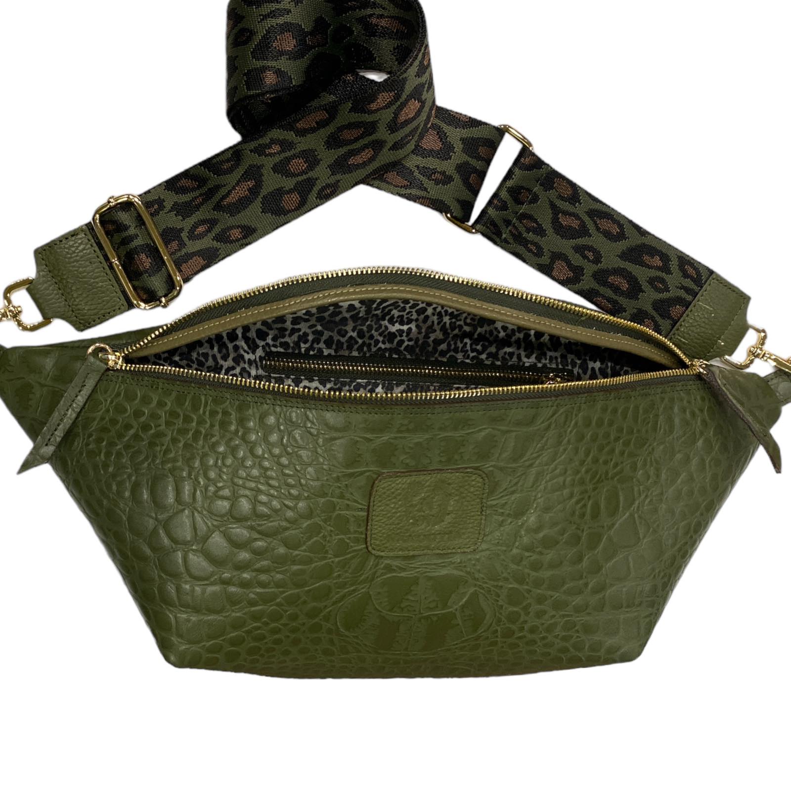 XXL OLIVE GREEN 3D LEATHER STATMENT BELT BAG