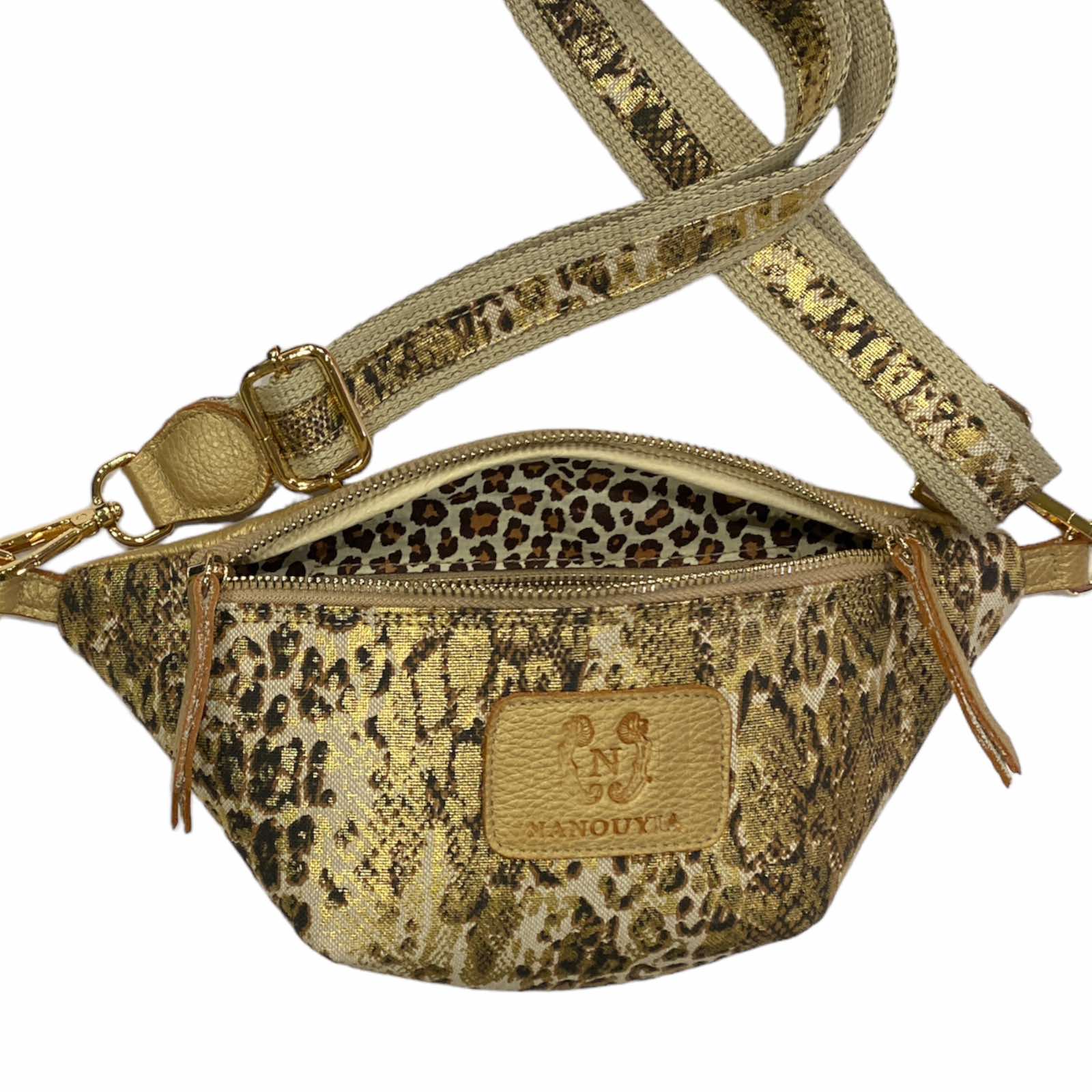 MINI. GOLD ANIMAL PRINT BELT BAG