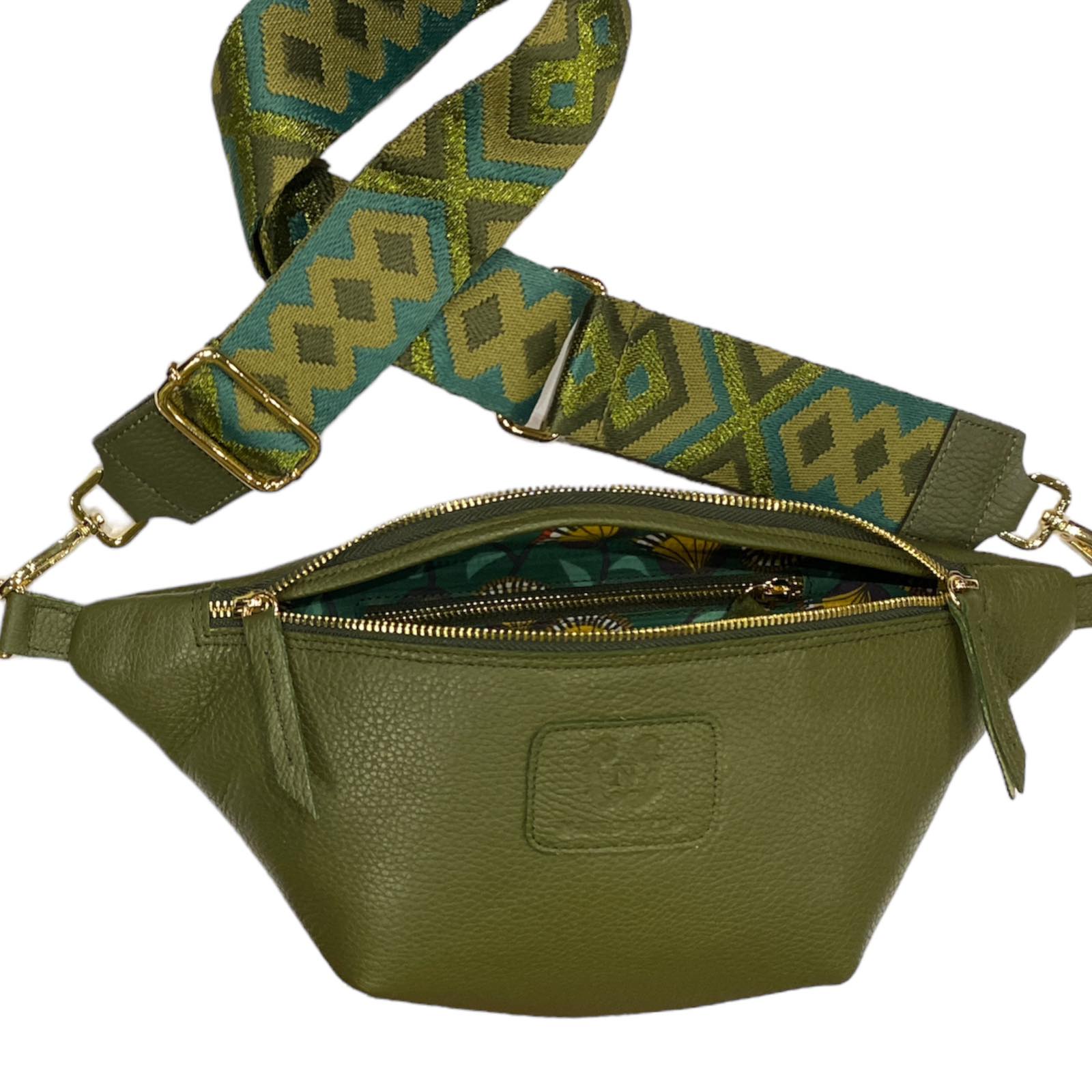 REGULAR.OLIVE GREEN LEATHER BELT BAG