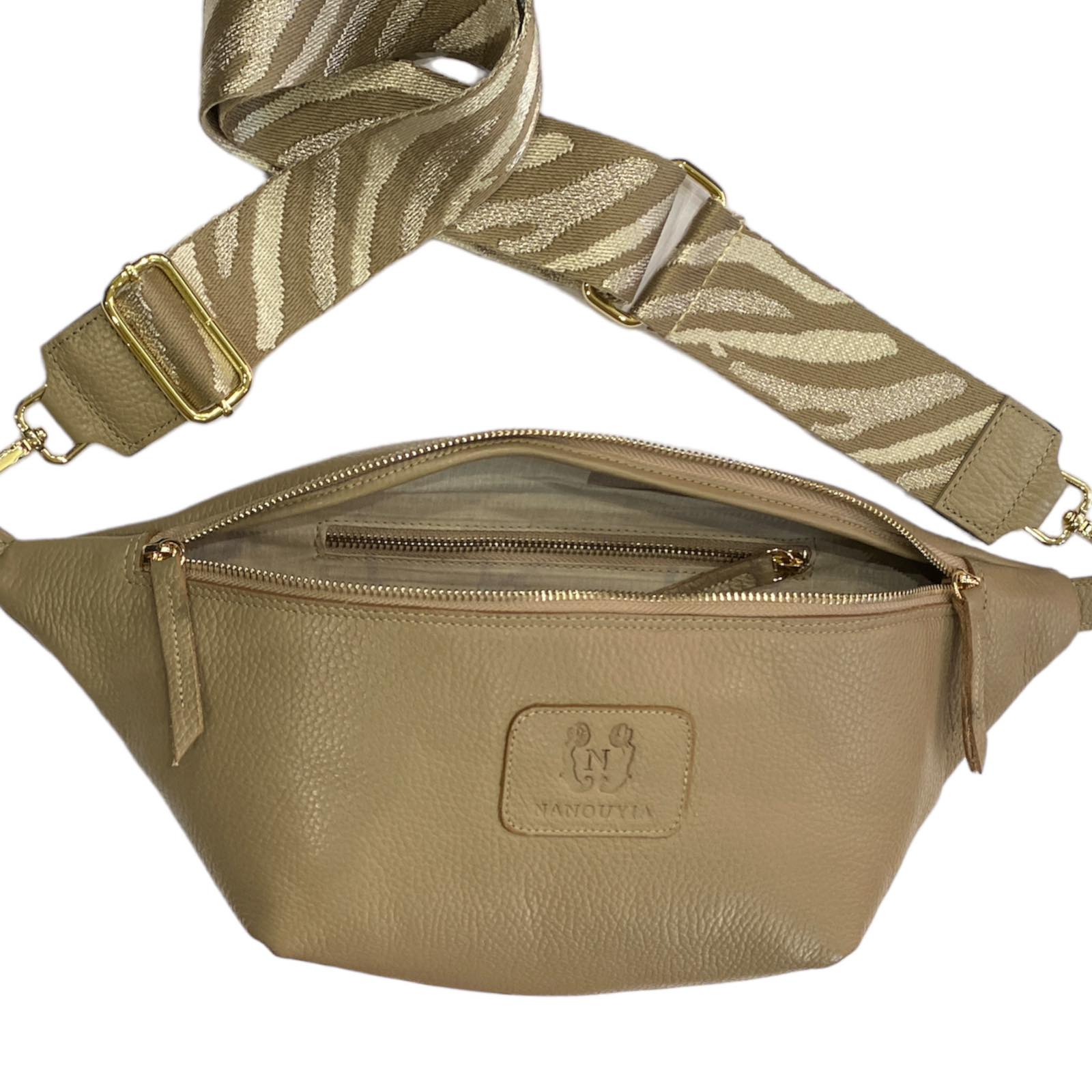 XL DARK SUGAR LEATHER BAG.GOLD METALS