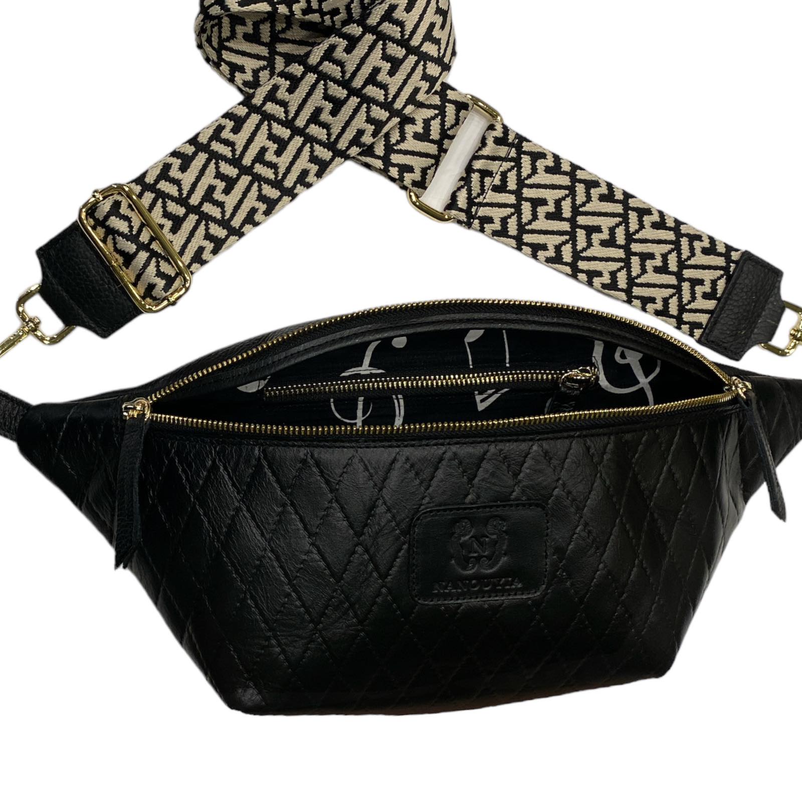 XL BLACK QUILTED STATEMENT BELT BAG