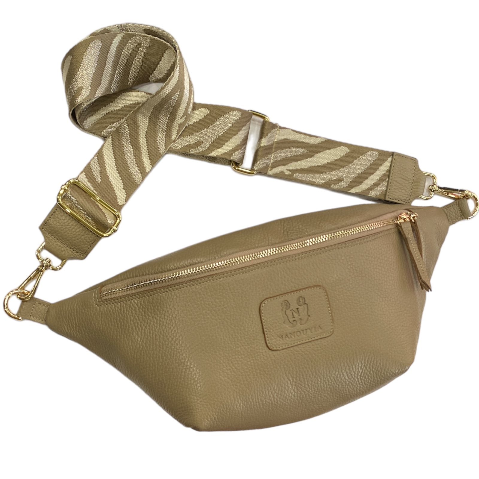 XL DARK SUGAR LEATHER BAG.GOLD METALS