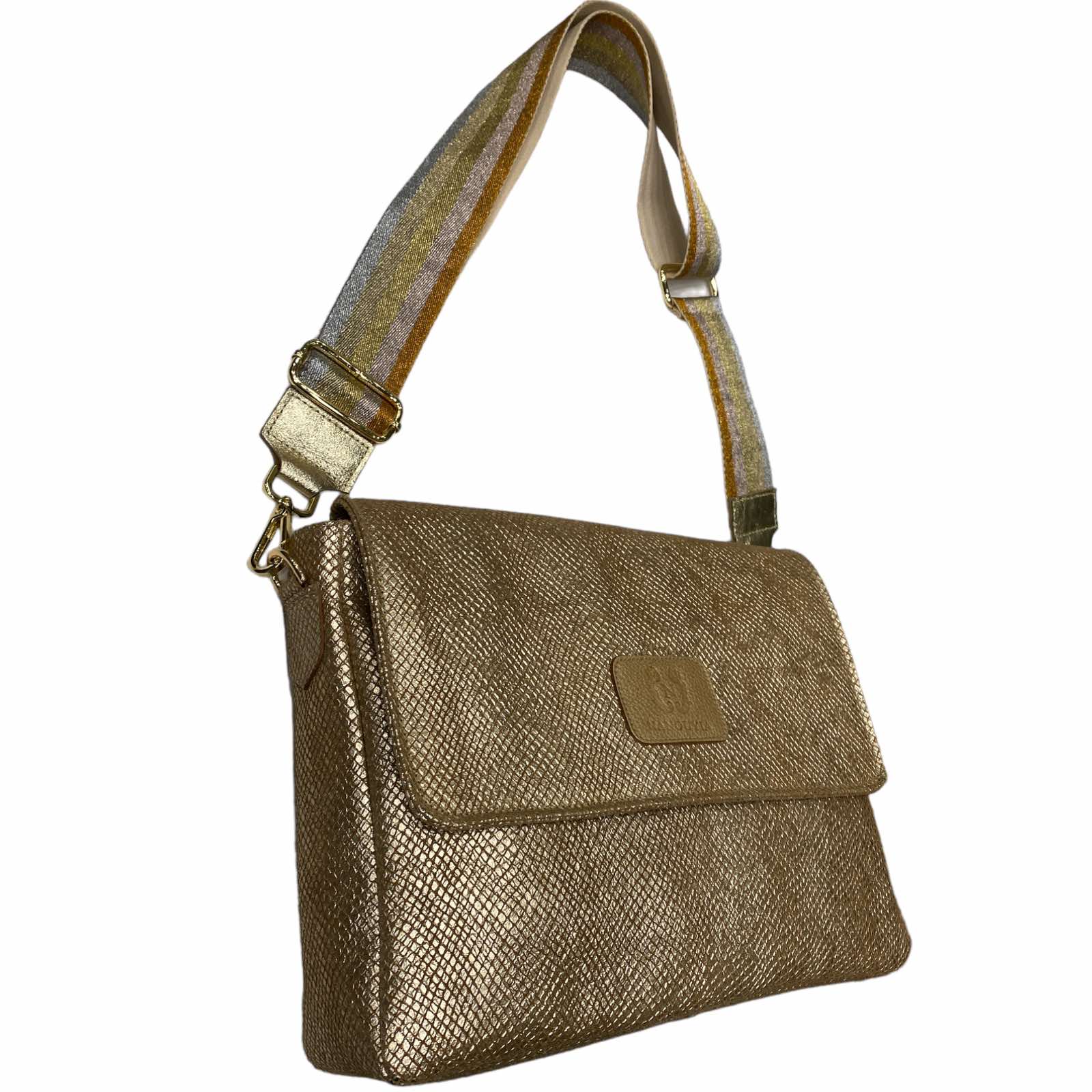 XL MANDY. GOLD STATEMENT LEATHER BAG