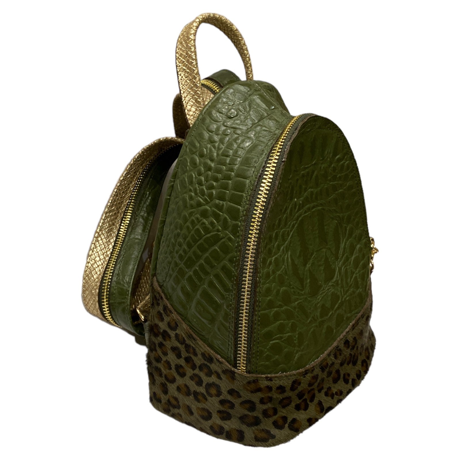 AGAPI SM. OLIVE GREEN 3D LEATHER BACKPACK