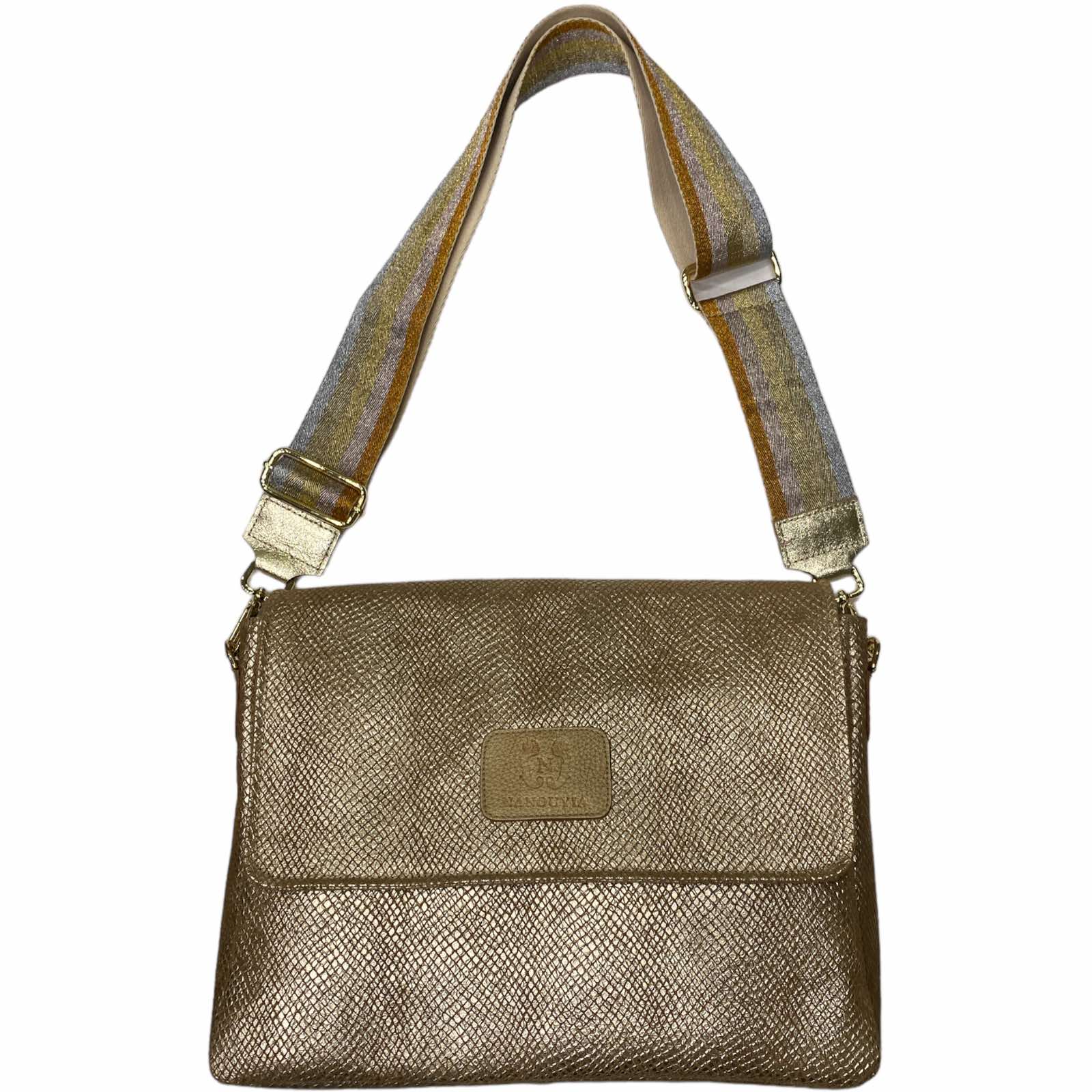 XL MANDY. GOLD STATEMENT LEATHER BAG