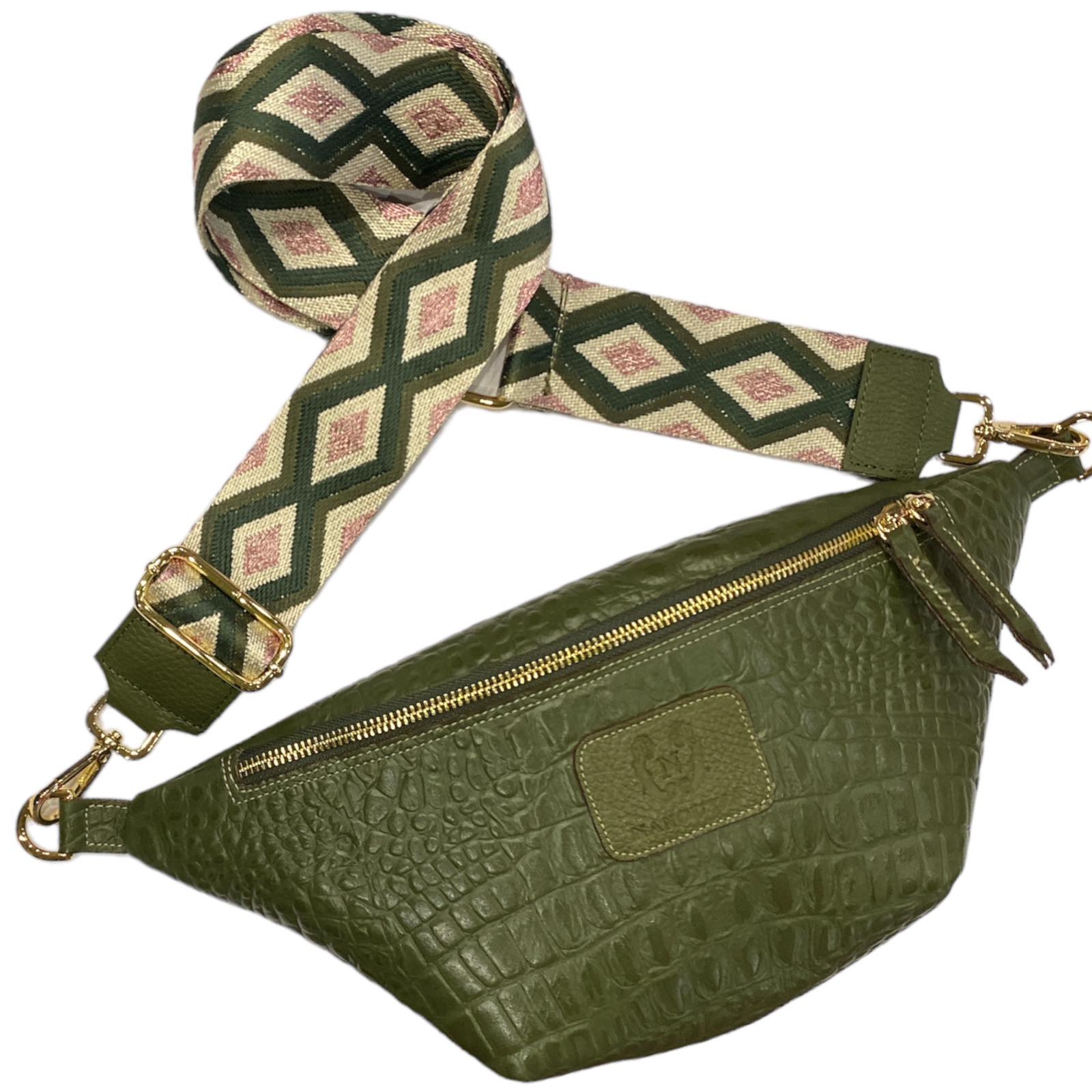 OLIVE GREEN 3D LEATHER REGURAL BELT BAG