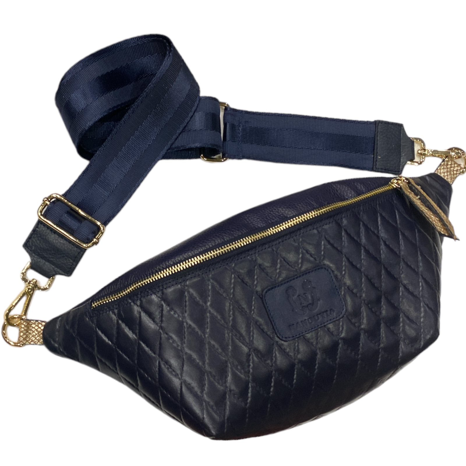 XL.NAVY BLUE QUILTED STATEMENT BELT BAG