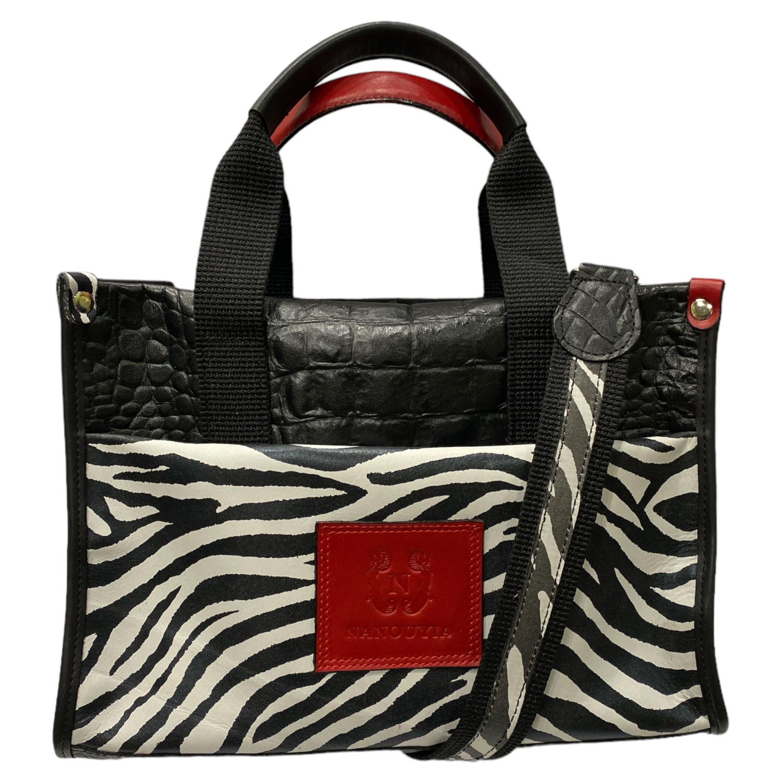 NANOUYIA SM. BLACK  WITH RED DETAILS LEATHER MULTISPACE MESSENGER