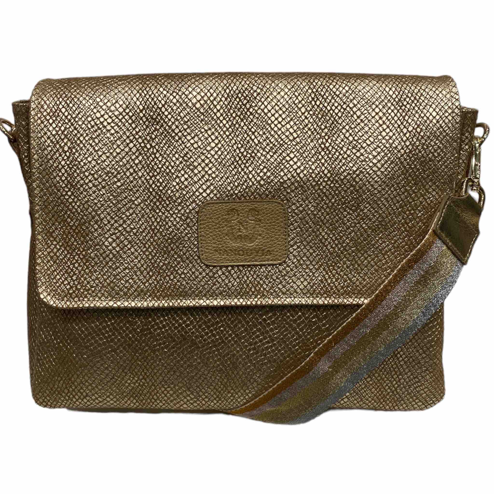 XL MANDY. GOLD STATEMENT LEATHER BAG