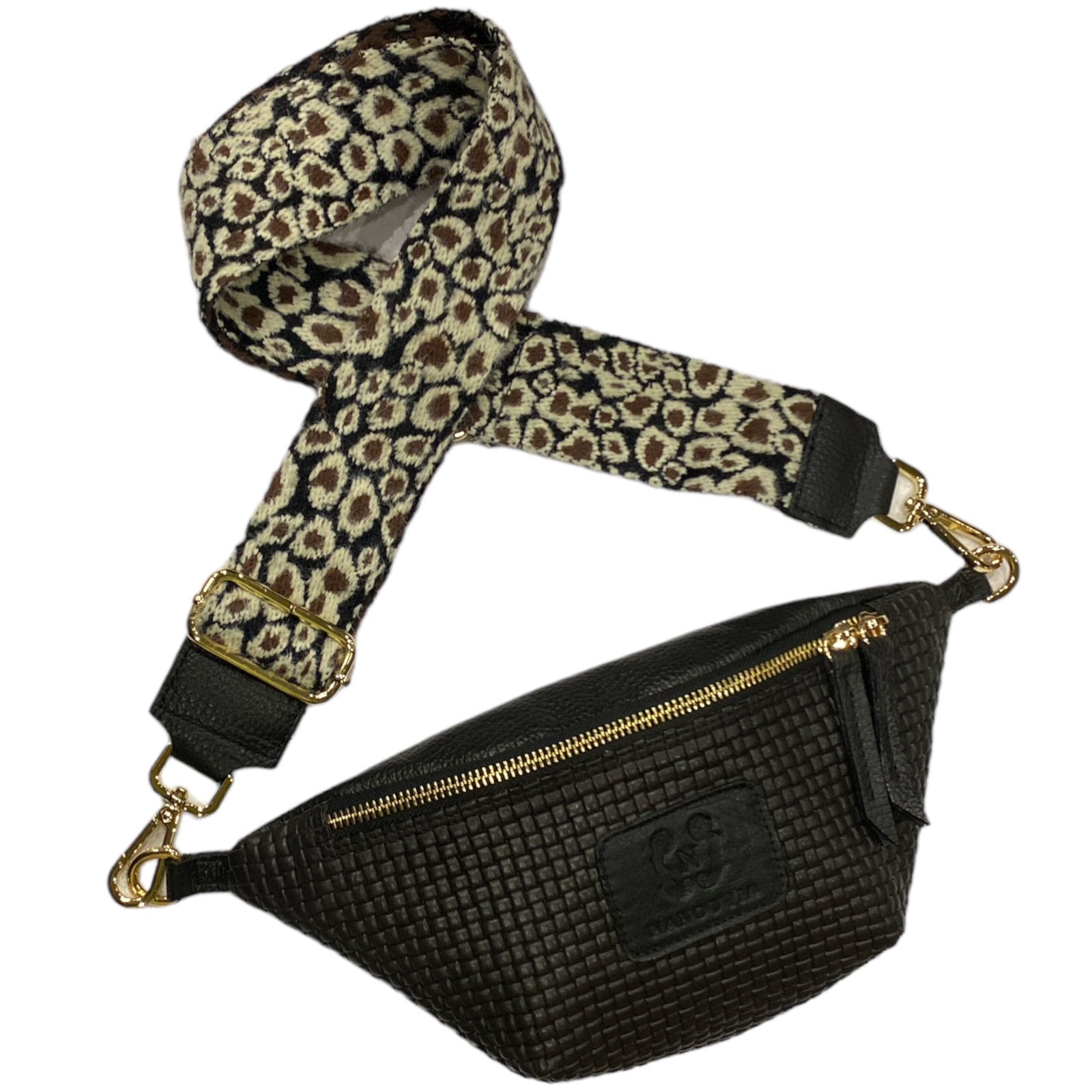 MINI.BLACK WOVEN LEATHER BELT BAG